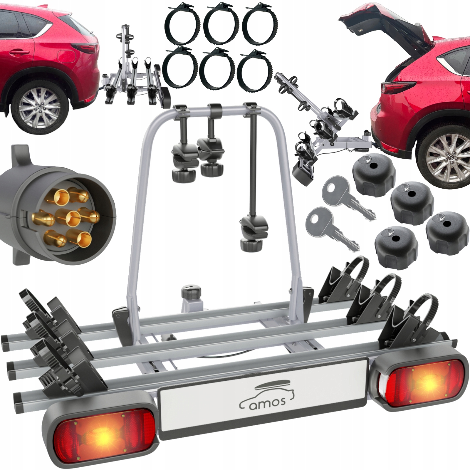 BAGAŻNIK ROWEROWY PLATFORMA NA HAK NA 3 rowery UCHYLANA ZAMYKANA 7-PIN 75KG