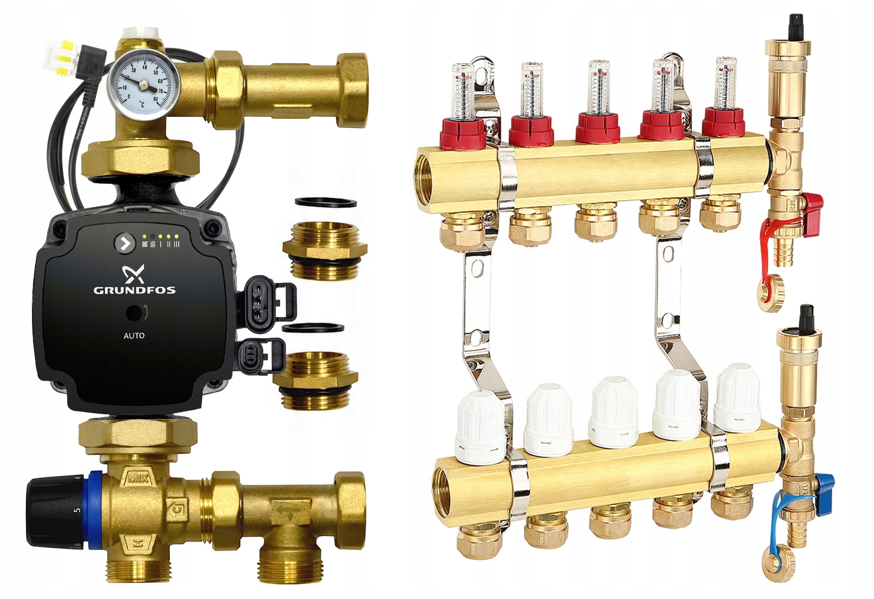 Rozdělovač 5 Okruhů Podlahového Vytápění Pro Podlahové Čerpadlo Grundfos