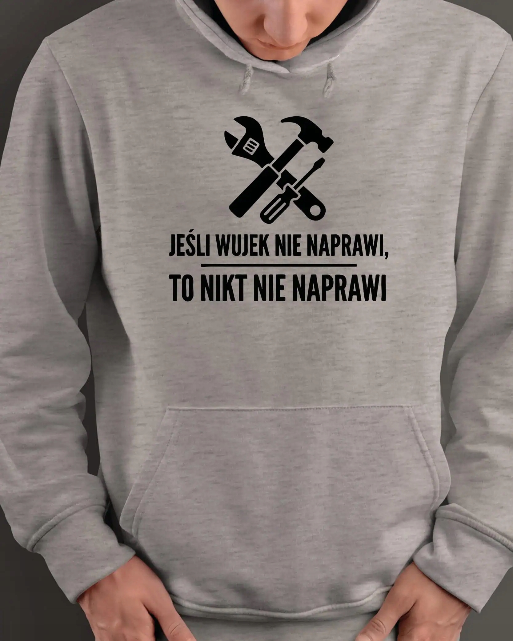 Mikina s kapucí Dárek pro strýčka Oprava Šedá M