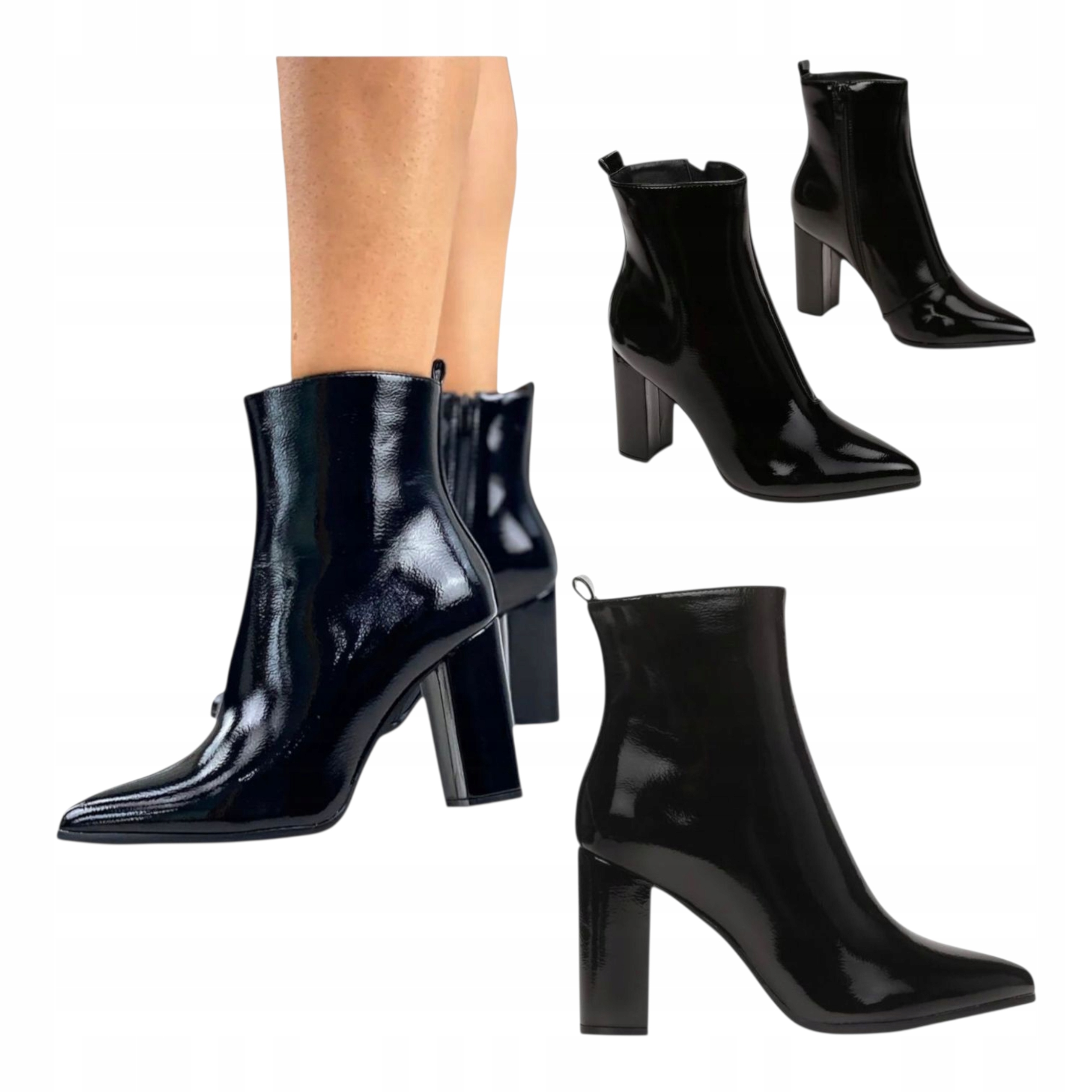 Dámské Kotníkové Boty na vysokém podpatku Elegantní kožené lakované černé 39
