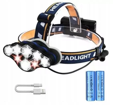 LATARKA CZOŁOWA CZOŁÓWKA 7 LED AKUMULATOR USB