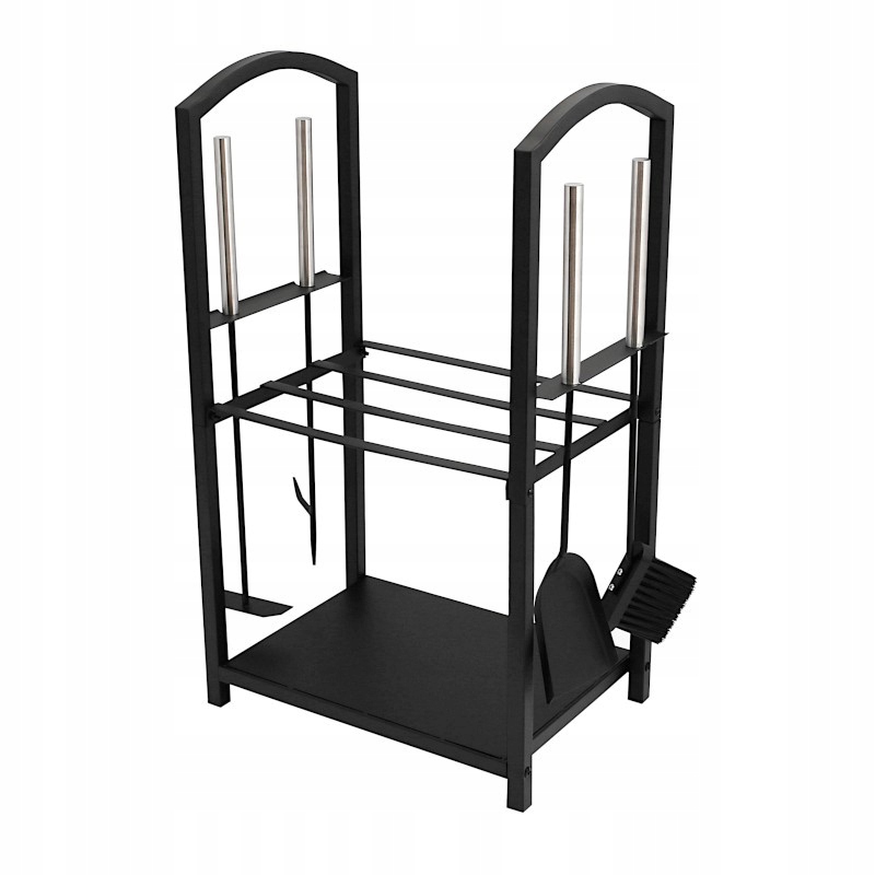 Černý stojan na krbové dřevo nářadí vyhrnovač akcesoria krb