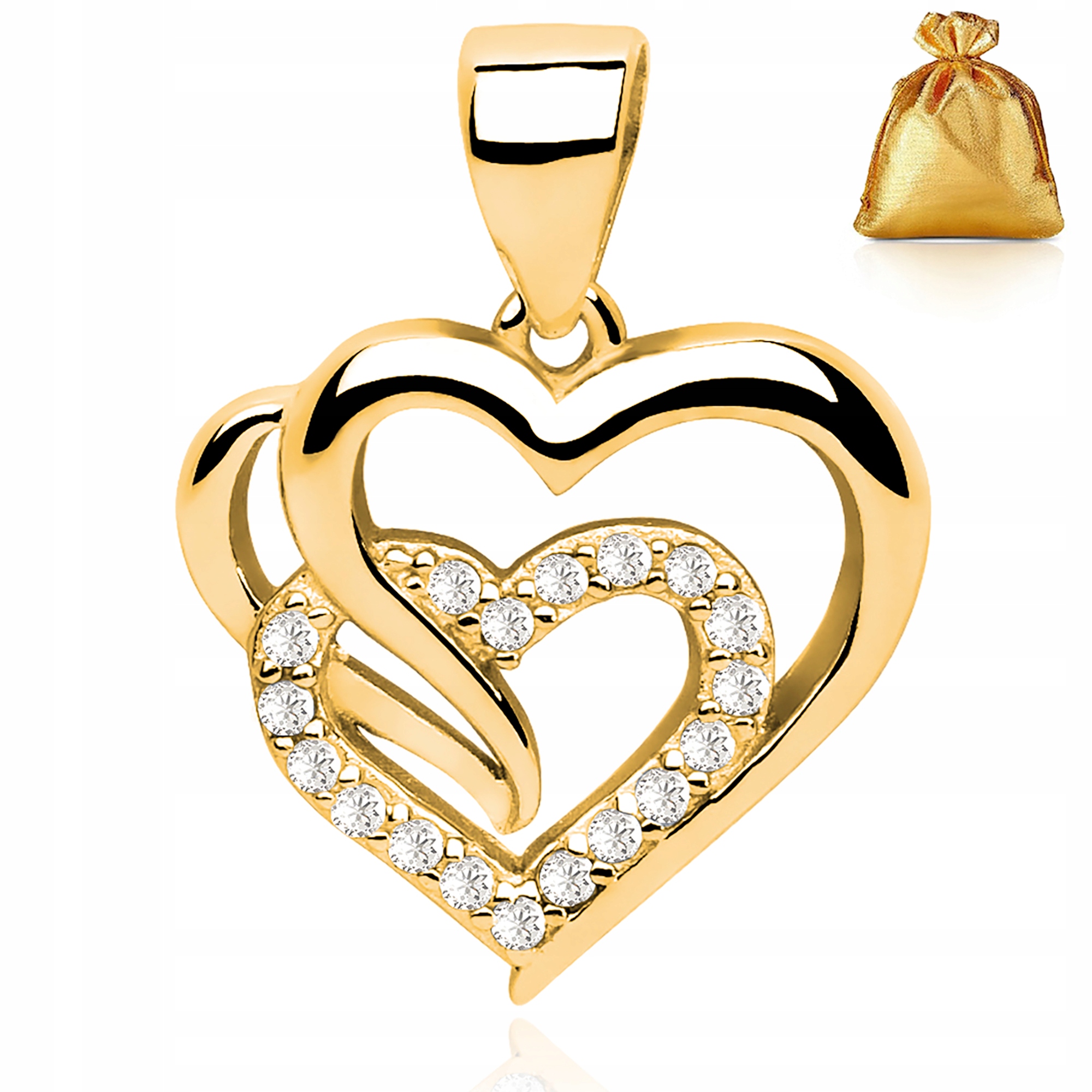 ZŁOTA ZAWIESZKA WISIOREK SERCE SERDUSZKO Z CYRKONIAMI SREBRO 925 POZŁACANY