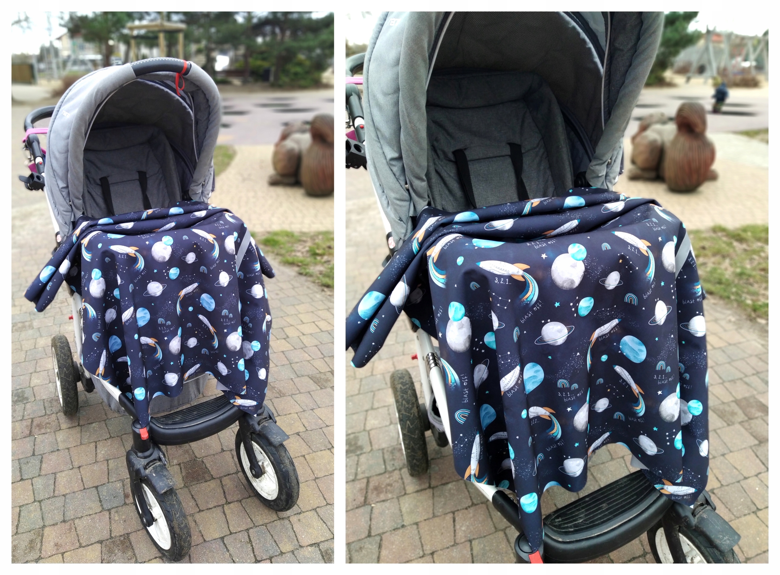 Przeciwdeszczowy kocyk do wóżka z softshellu, NARZUTKA WODOOPORNA, planety Rodzaj inny