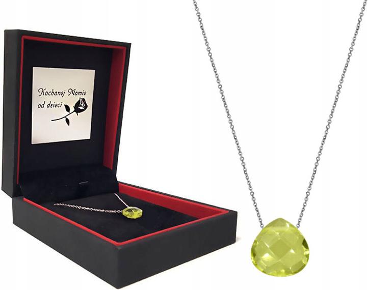 Stříbrný náhrdelník 925 markýza kámen zelený křemen s přívěskem jako dárek