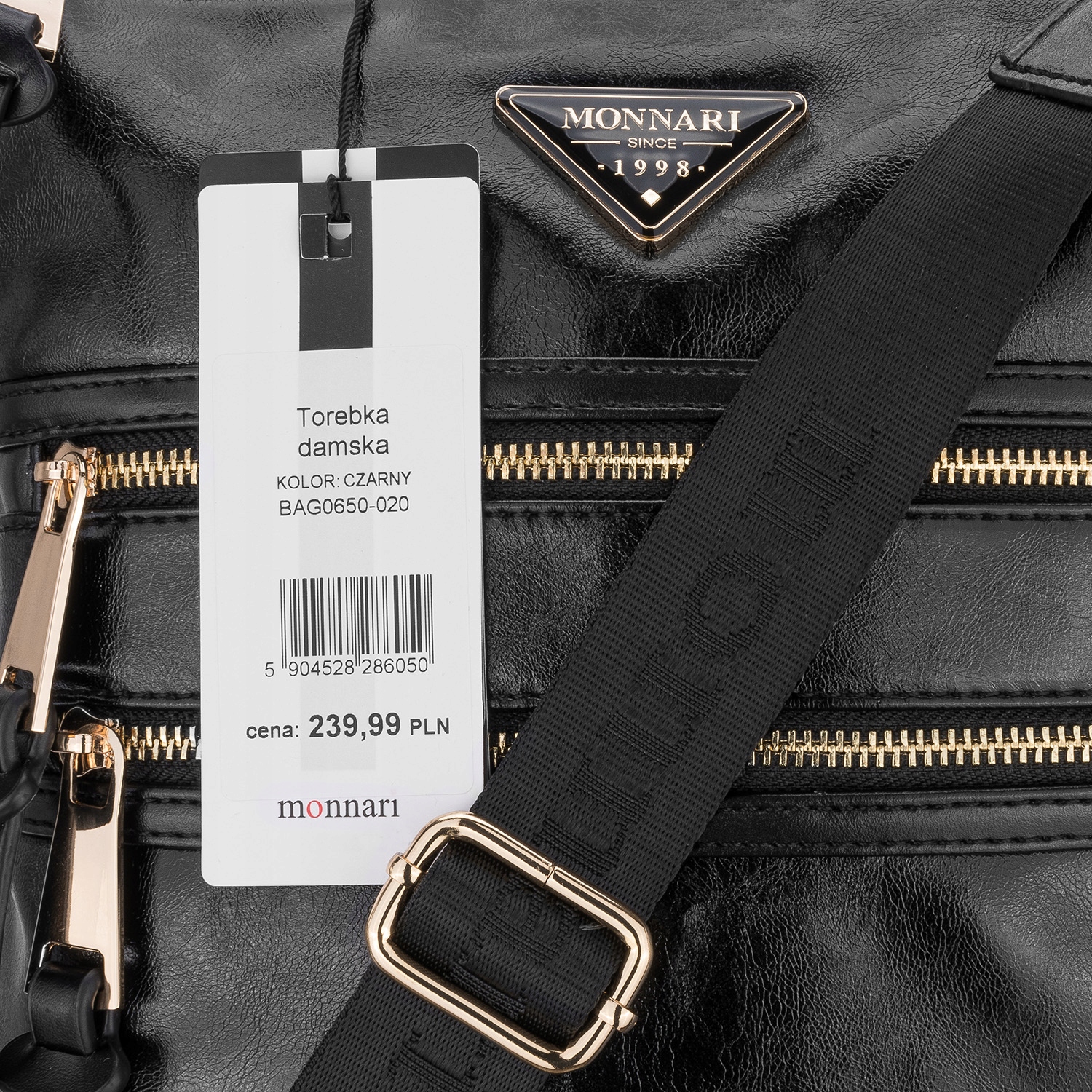 TOREBKA MONNARI Czarna Listonoszka LOGO PASEK Model BAG0650-020