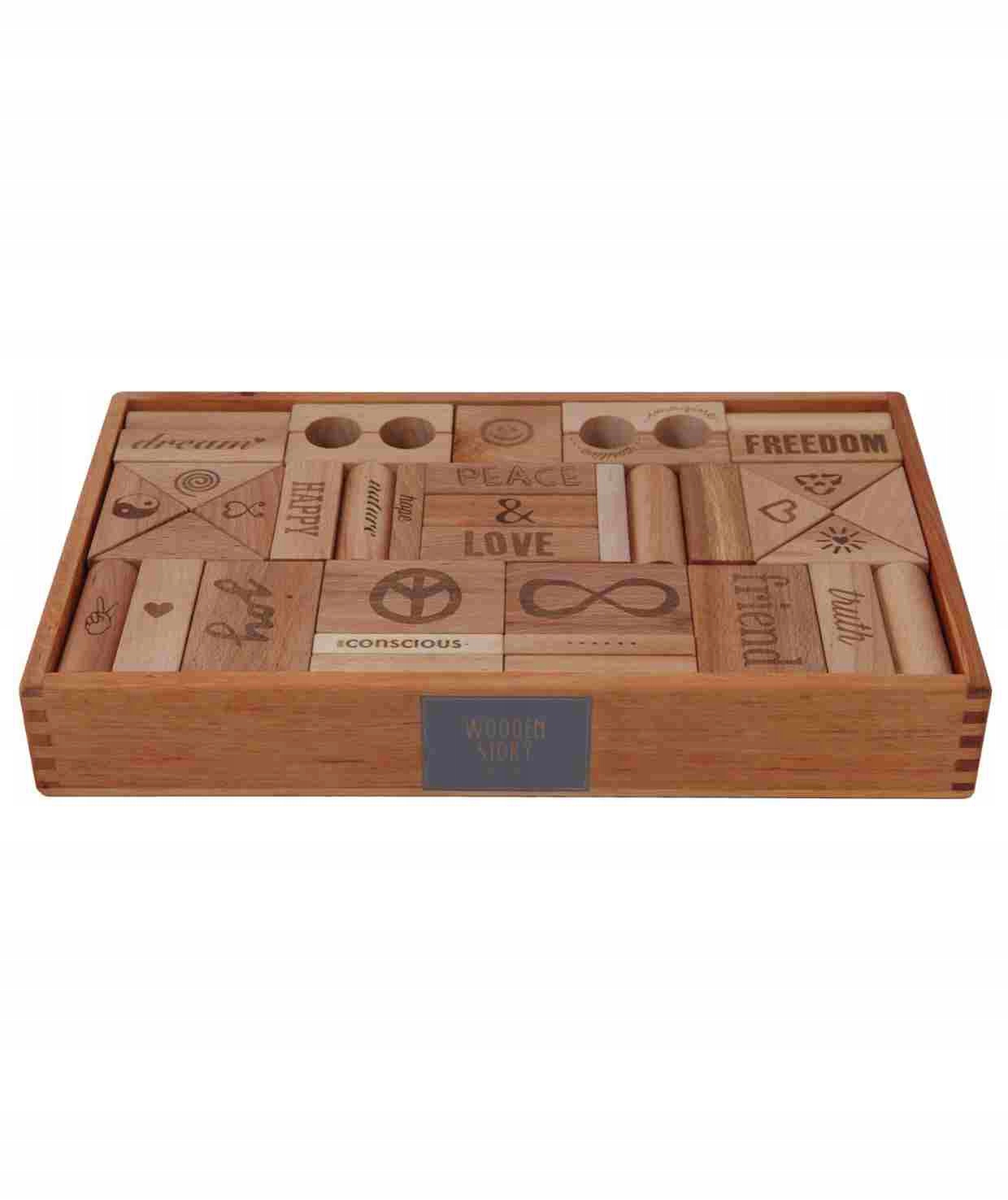 Wooden Story Drewniane Klocki Peace & Love w Skrzynce XL 72 elementów