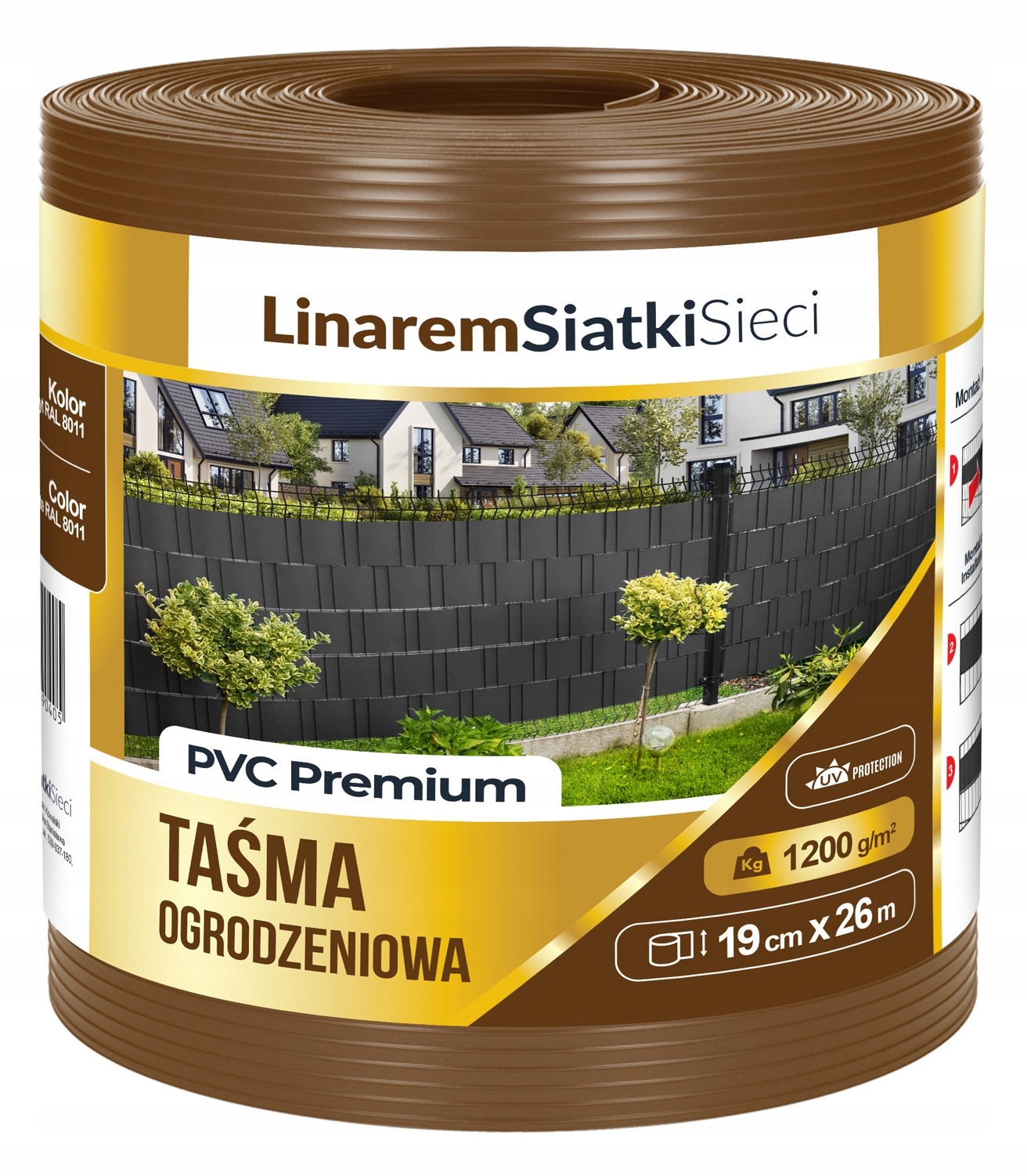 Taśma Ogrodzeniowa Premium 1200g Brązowa Do Ogrodzenia Panelowego 19cmx26m