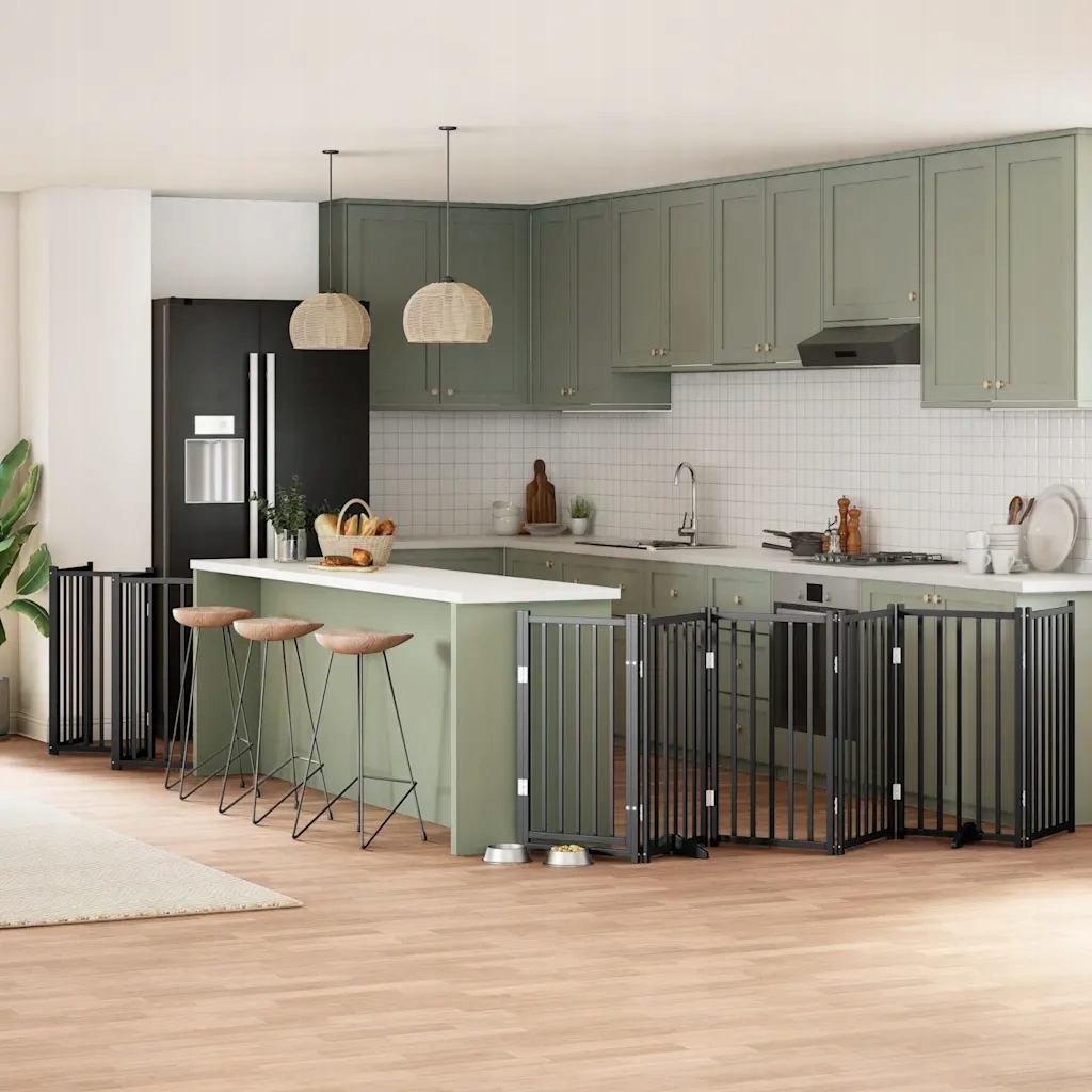 Levně Zábrana pro psy s dvířky skládací 12 panelů černá 600 cm topol Černý 315571