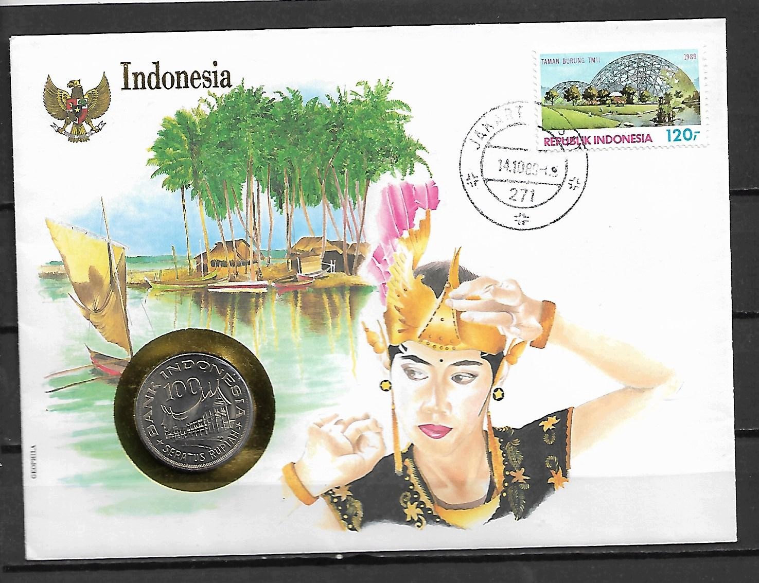 KOPERTA Z MONETĄ INDONEZJA 100 RUPI Z 1978 ROK