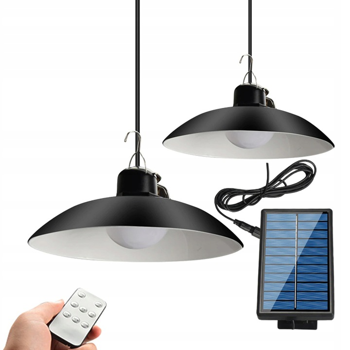 LAMPA SOLARNA x2 LED WISZĄCA ŻYRANDOL PILOT ZESTAW Szerokość 70 mm
