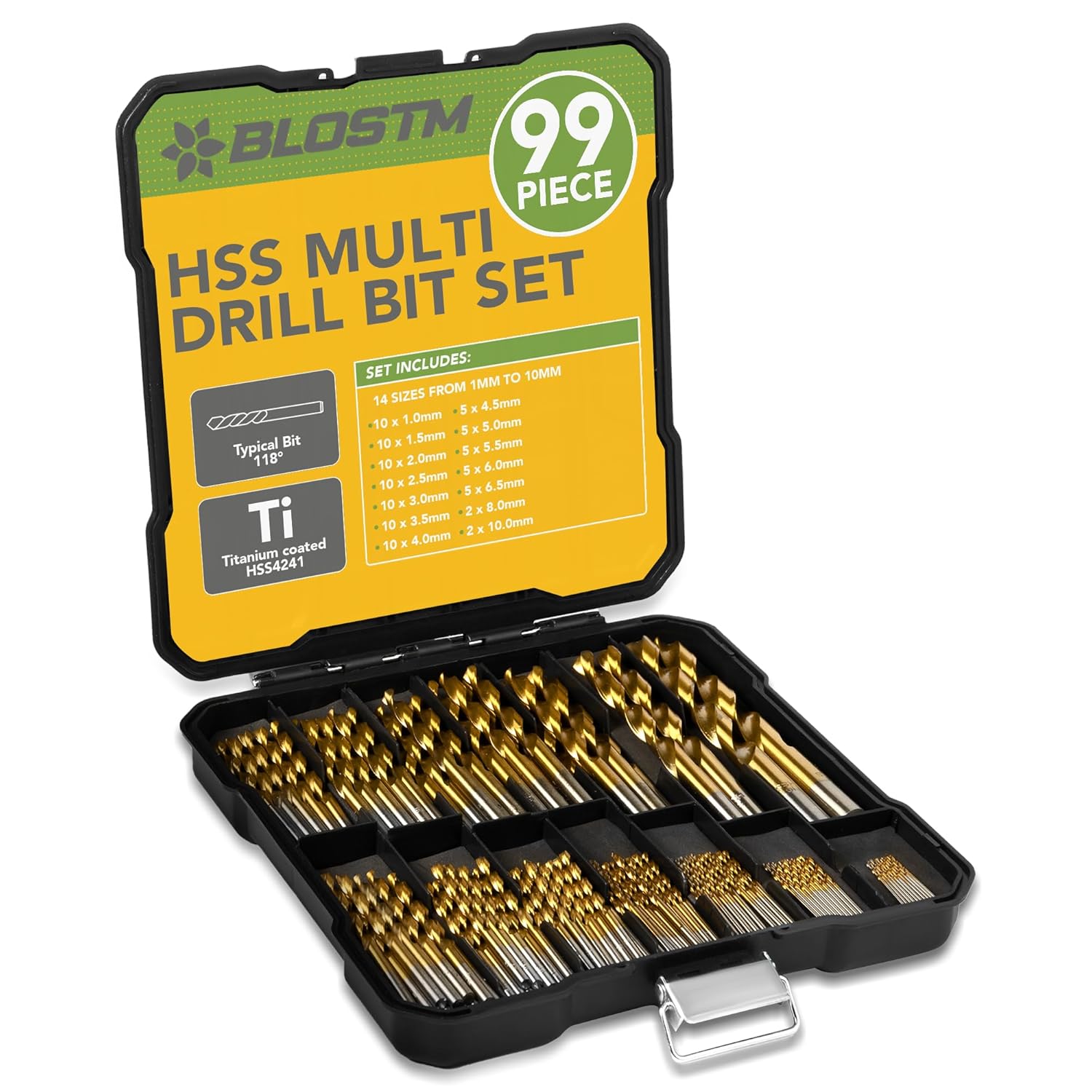 Sada 99 Vrtáků Hss 1-10 MM Titanová Povrchová Úprava Kov Dřevo