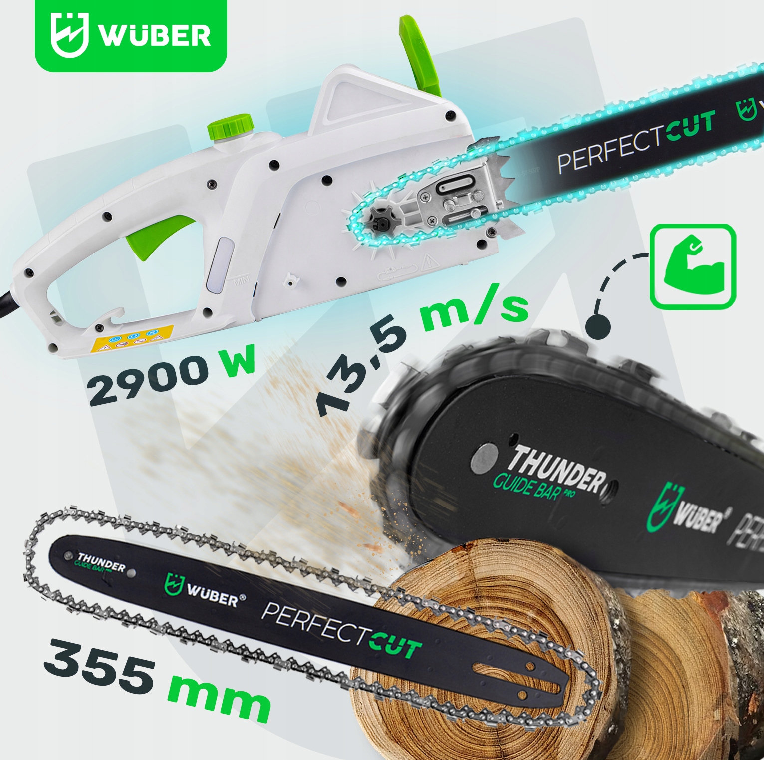 PIŁA ŁAŃCUCHOWA ELEKTRYCZNA PILARKA DREWNA +OLEJ + PROWADNICA + ŁAŃCUCH 35" Prędkość łańcucha 13.6 m/s