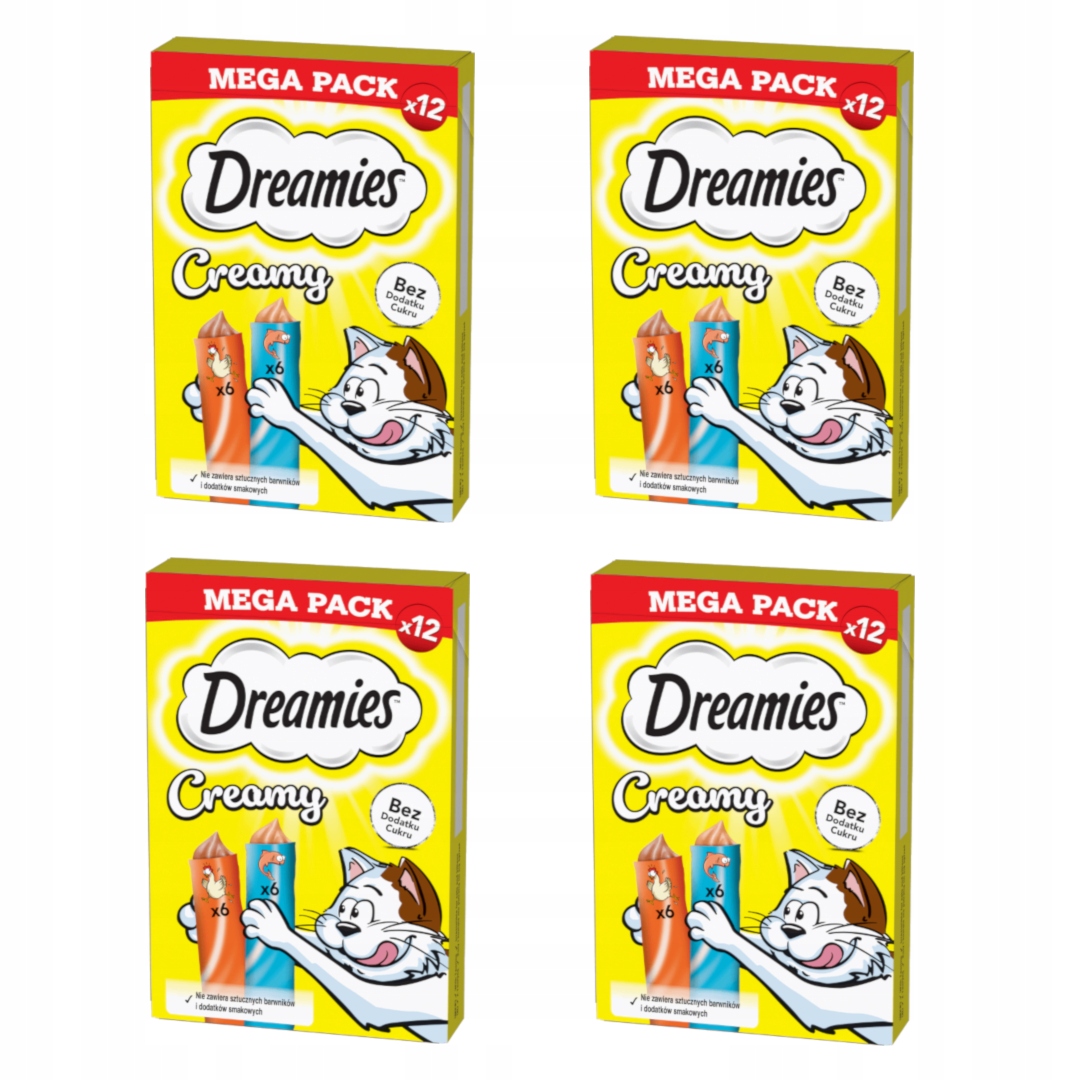 Levně Dreamies Creamy 48x10g Krémová Pamlsek pro Pro Kočky s kuřecím masem a lososem