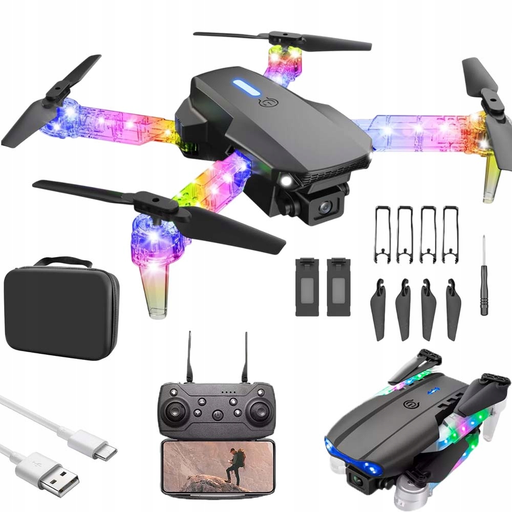 CZTEROOSIOWY SKŁADANY DRON WYPOSAŻONY W ŚWIATŁA I DWIE KAMERY DZIECIĘCY