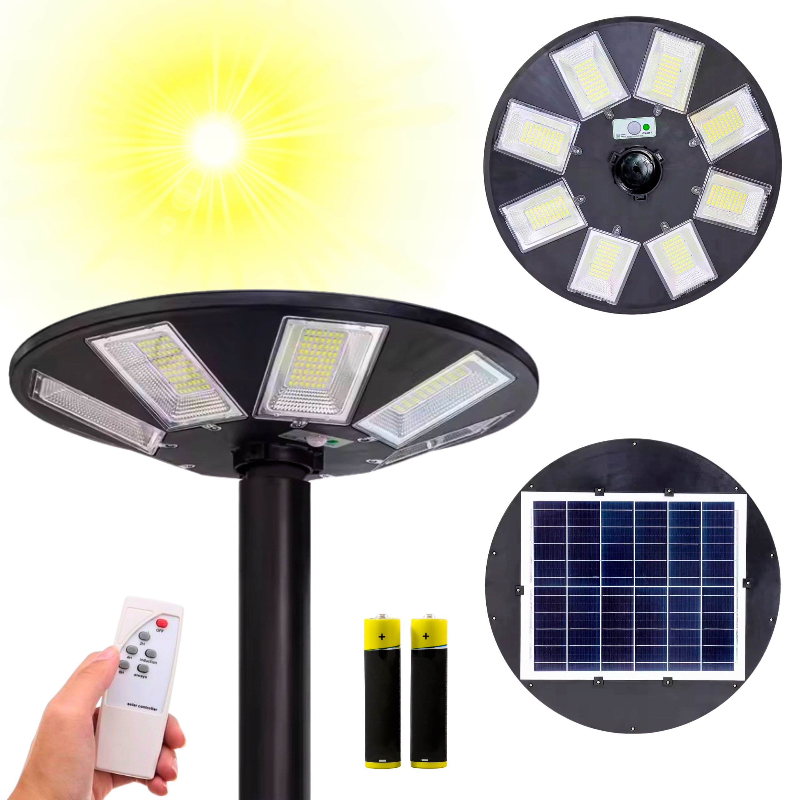 Lampa Solarna Latarnia Uliczna Ogrodowa Ufo Czujnik Zmierzchu Pilot 2000W