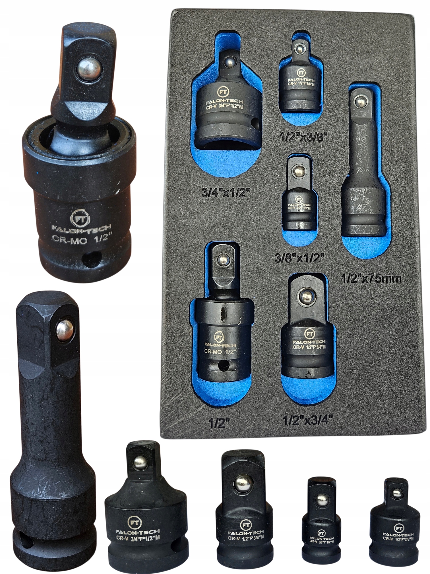 Redukcje Adaptery Udarowe Cr-Mo 3/8 1/2 3/4" Przegub Przedłużka Zestaw 6