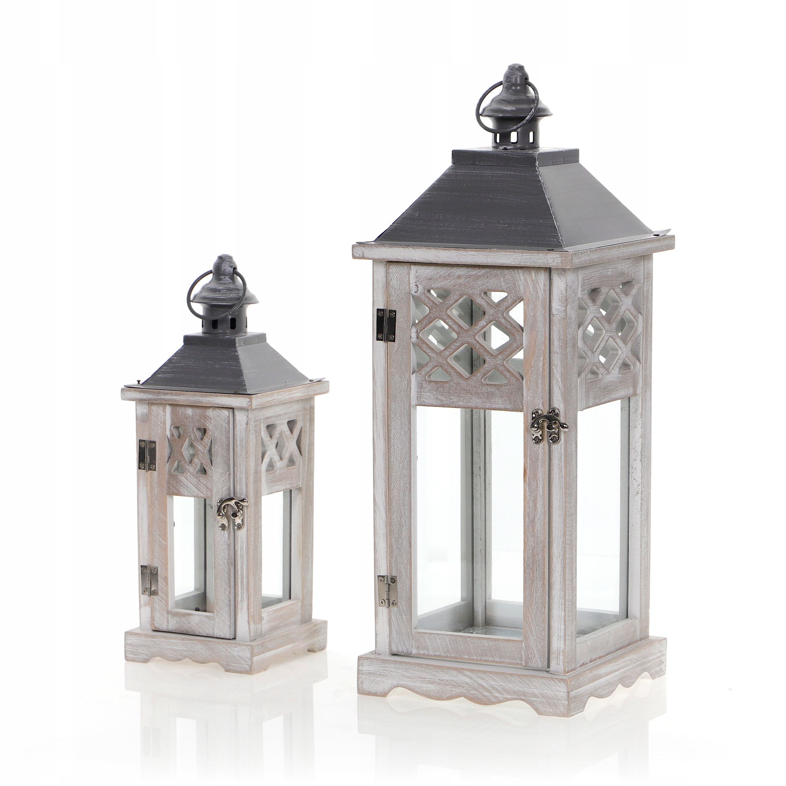 

Drewniane latarnie lampiony 2 szt szare 32/46cm
