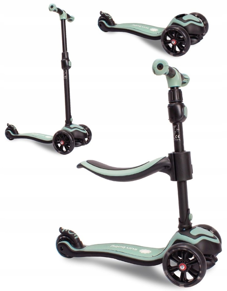 Sun Baby Flash z kołami Led 3w1 rowerek biegowy, hulajnoga, deskorolka Ziel