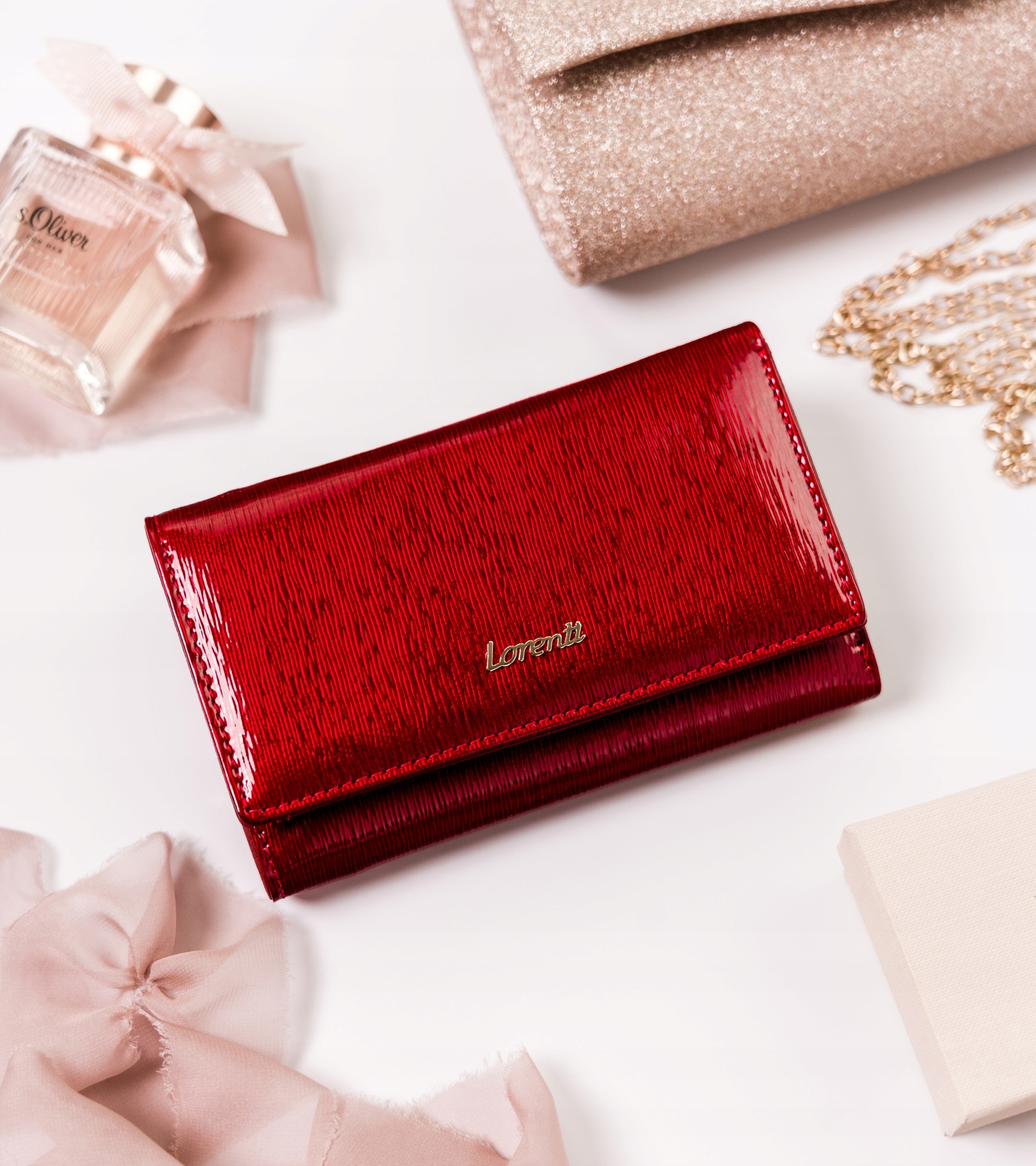 Lorenti elegancki portfel damski skóra lakier RFID Stan opakowania oryginalne