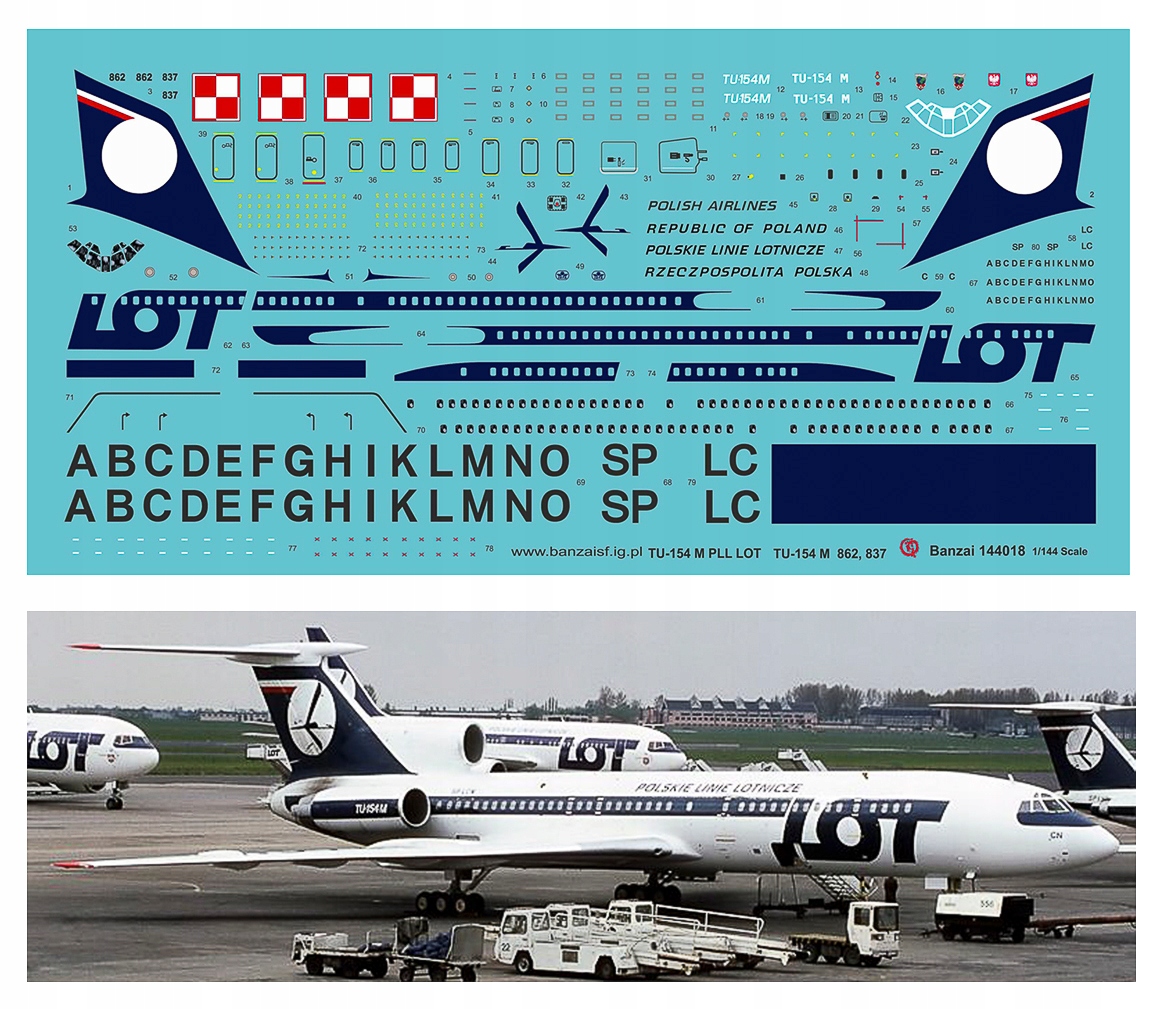 Obtisky Tu 154 Lot vládní 6 maleb Banzai 144018 měřítko 1/144