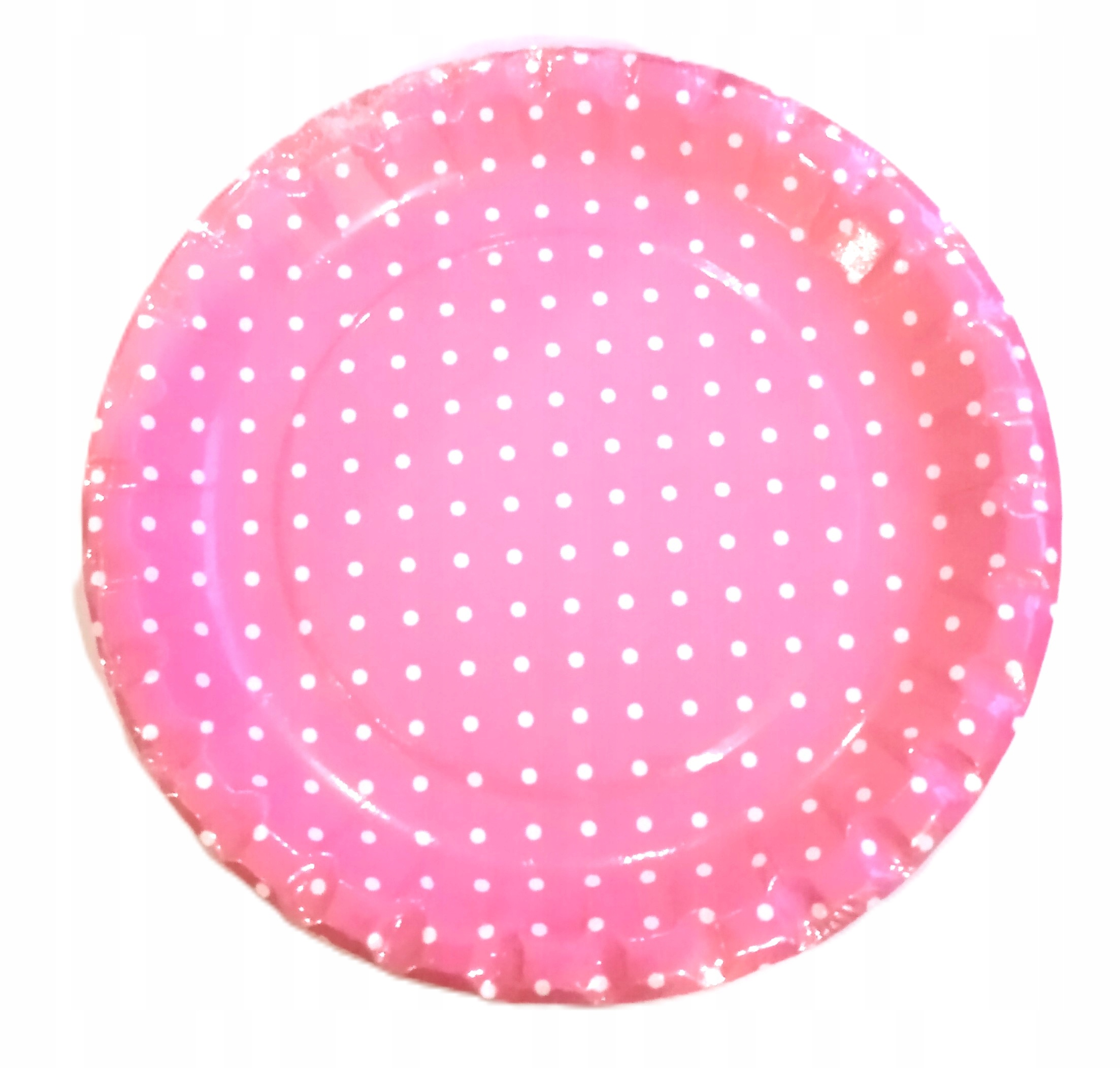 Talerzyki urodzinowe papierowe laminowane Kropki różowe okrągłe 10szt. 15cm