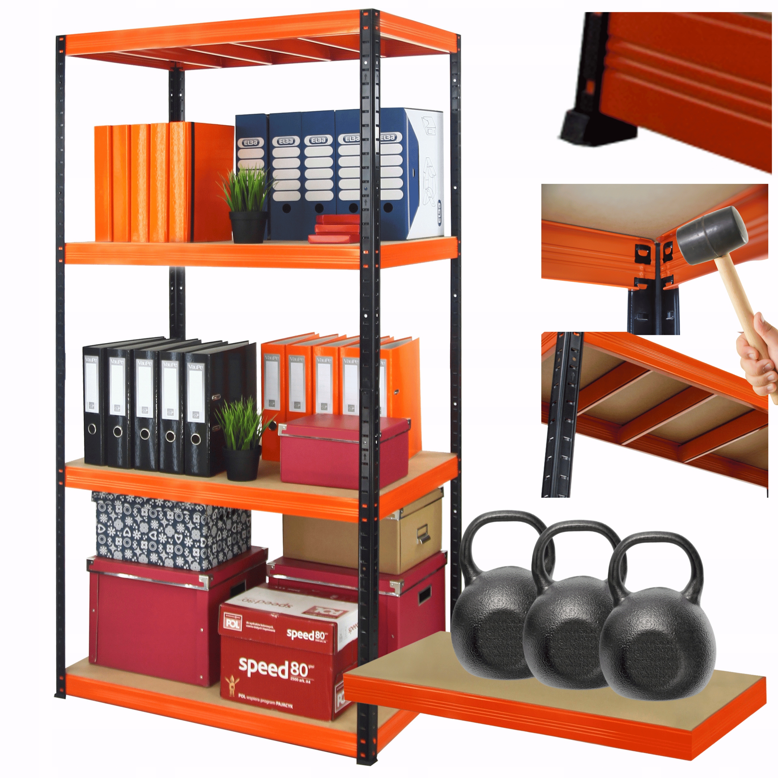 Kovový skladový regál, garážový stojan Helios 180x90x50 cm 4Px350 kg Pl