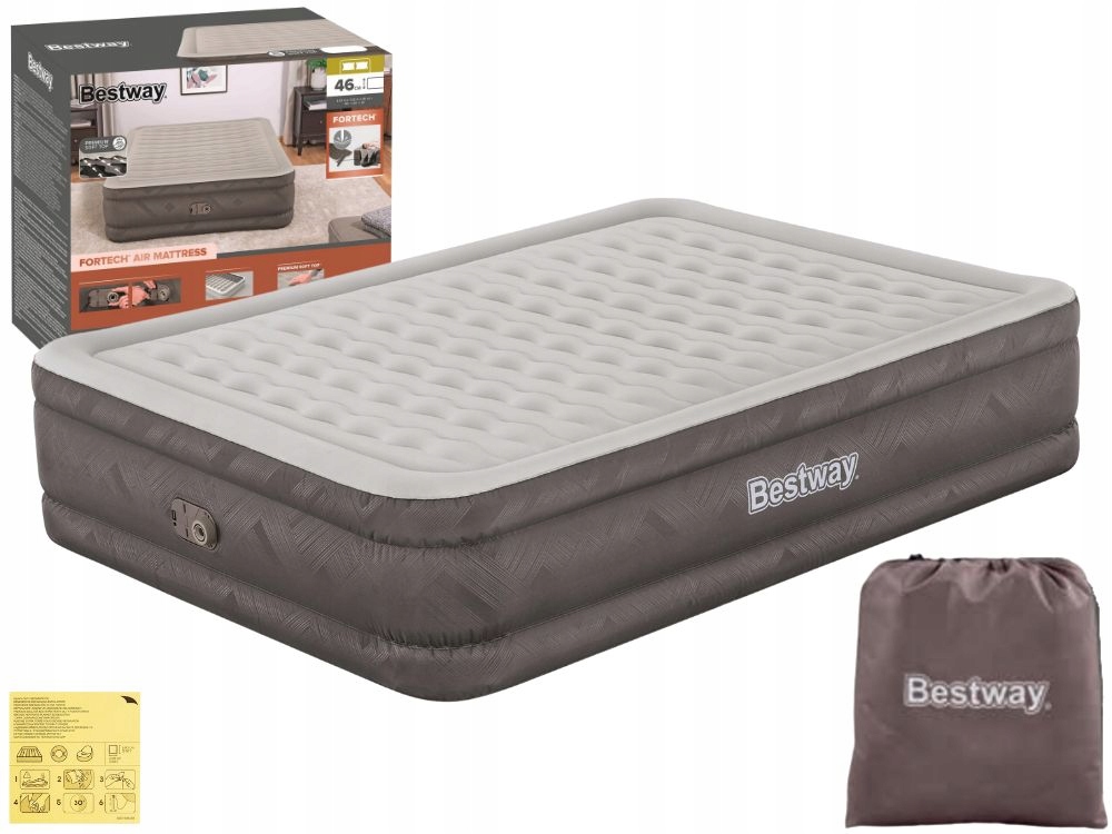 Materac Dmuchany Welurowy Dwuosobowy Łóżko 203x152x46 Bestway 69050 New2025