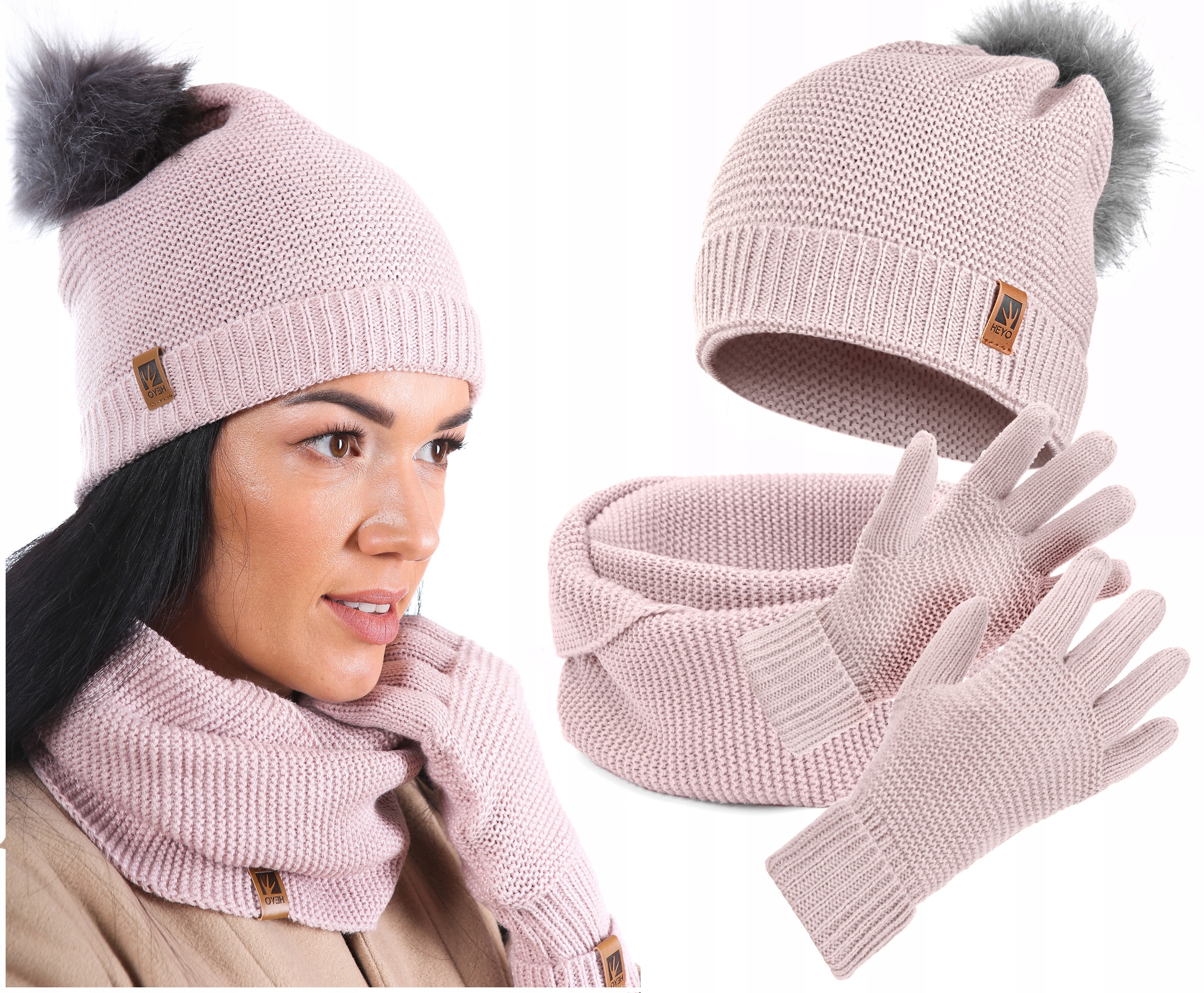 

Czapka Damska Zimowa Z Pomponem Komin Rękawiczki