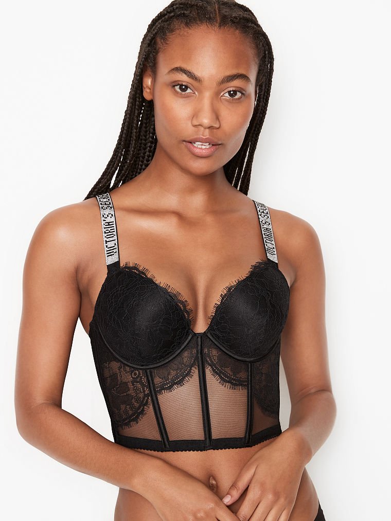 Koronkowy top gorset Victoria's Secret push-up z cyrkoniami 75C (34C) Marka Victoria's Secret