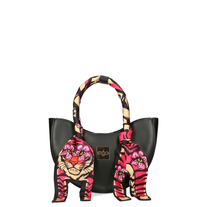 Malá kožená dámská kabelka Ego tulipán 2 popruhy crossbody černá