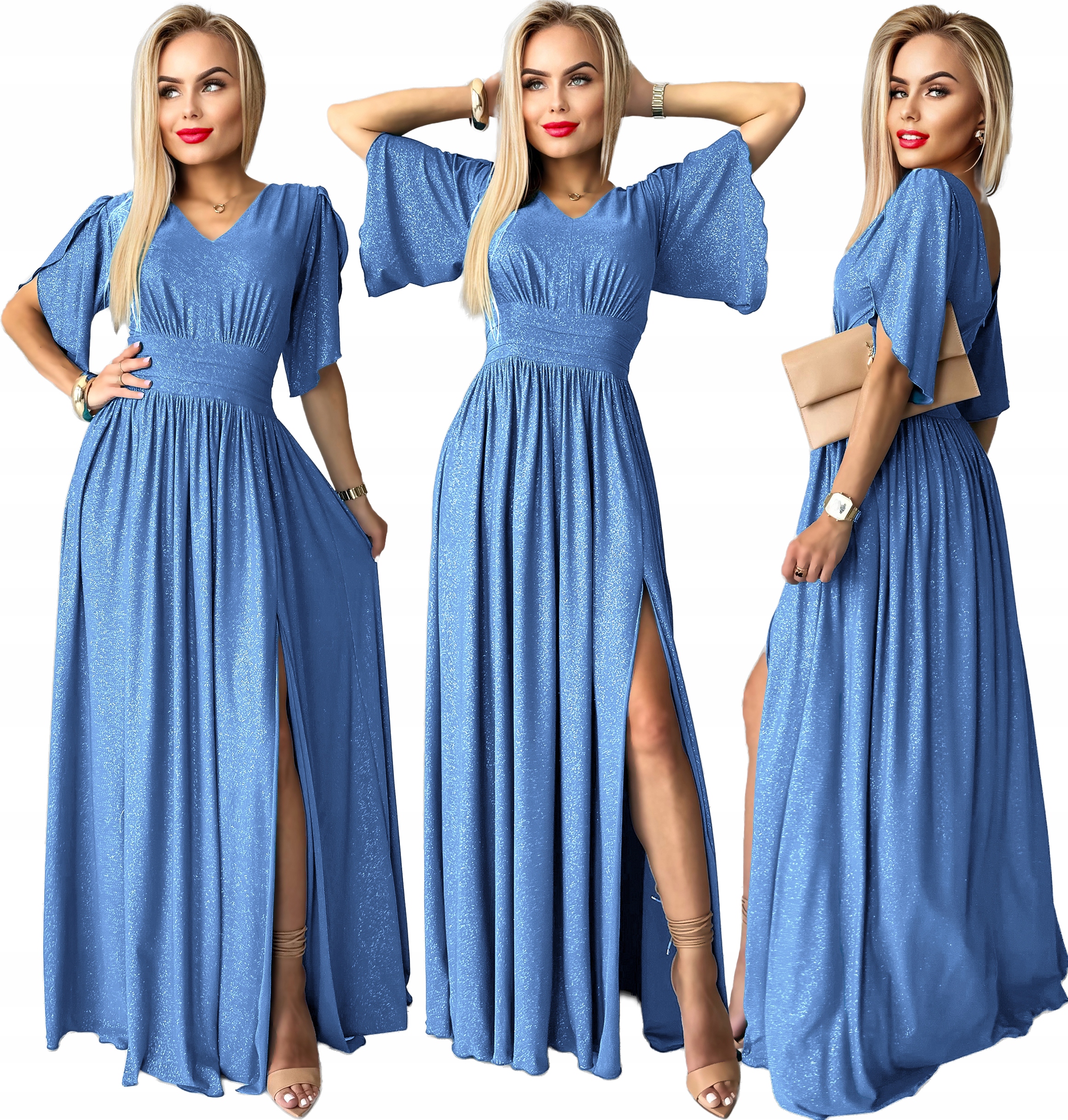 Návštěvní Šaty s brokátem svatební hostina velké velikosti Polský Výrobek 44 BFL9