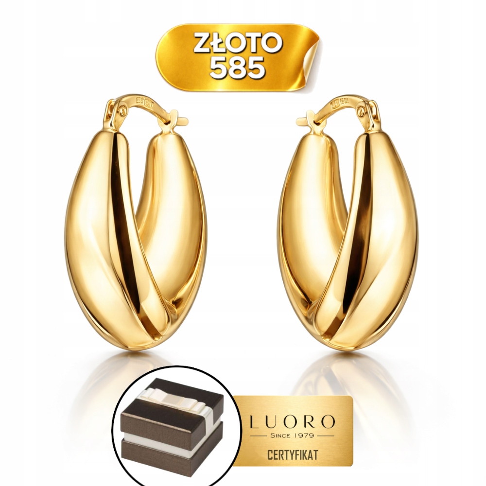 Náušnice Zlaté 585 14K Slzy Anglické Zapínání 25 MM Elegantní