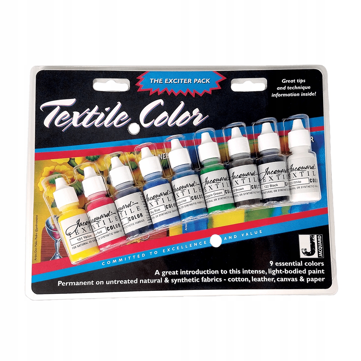 Jacquard Textile Color Paint Exciter Pack 9x 0.5oz Zestaw farb do Tkanin
