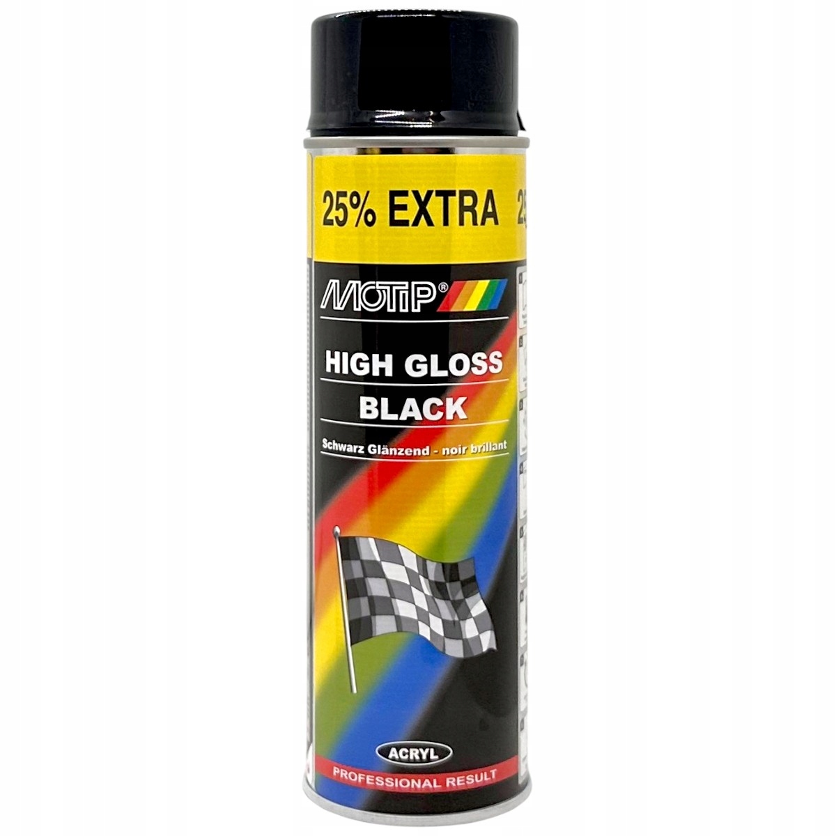 Motip Farba Lakier Akrylowy Czarny Wysoki Połysk Spray 500ML