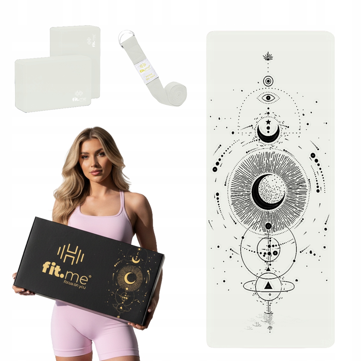 Piękny Księżycowy Zestaw Premium Mata Do Jogi Kauczuk Kostki Pasek