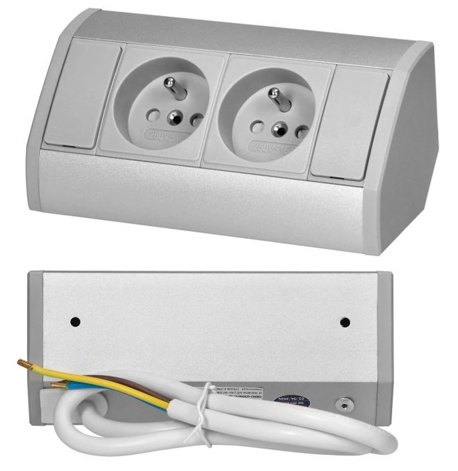 Lištová zásuvka dvojitá nábytková podskříňková rohová 2x230V Uzemnění Kabel