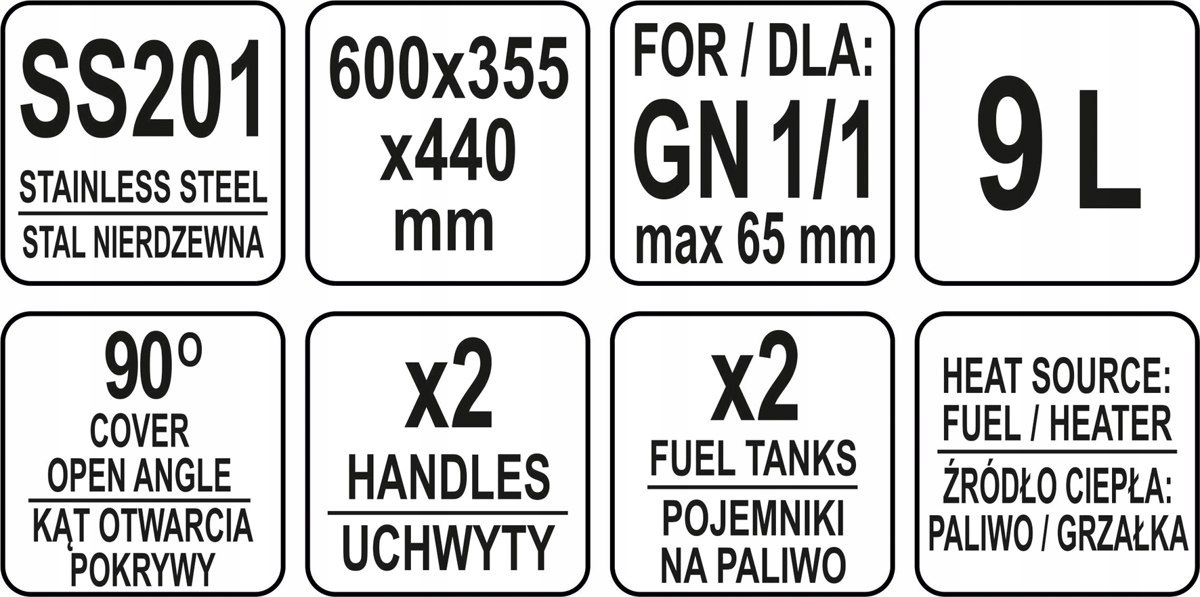 PODGRZEWACZ DO JEDZENIA ŻYWNOŚCI GN 1/1 ROLL TOP 90° YATO YG-04120 Zasilanie 0 W