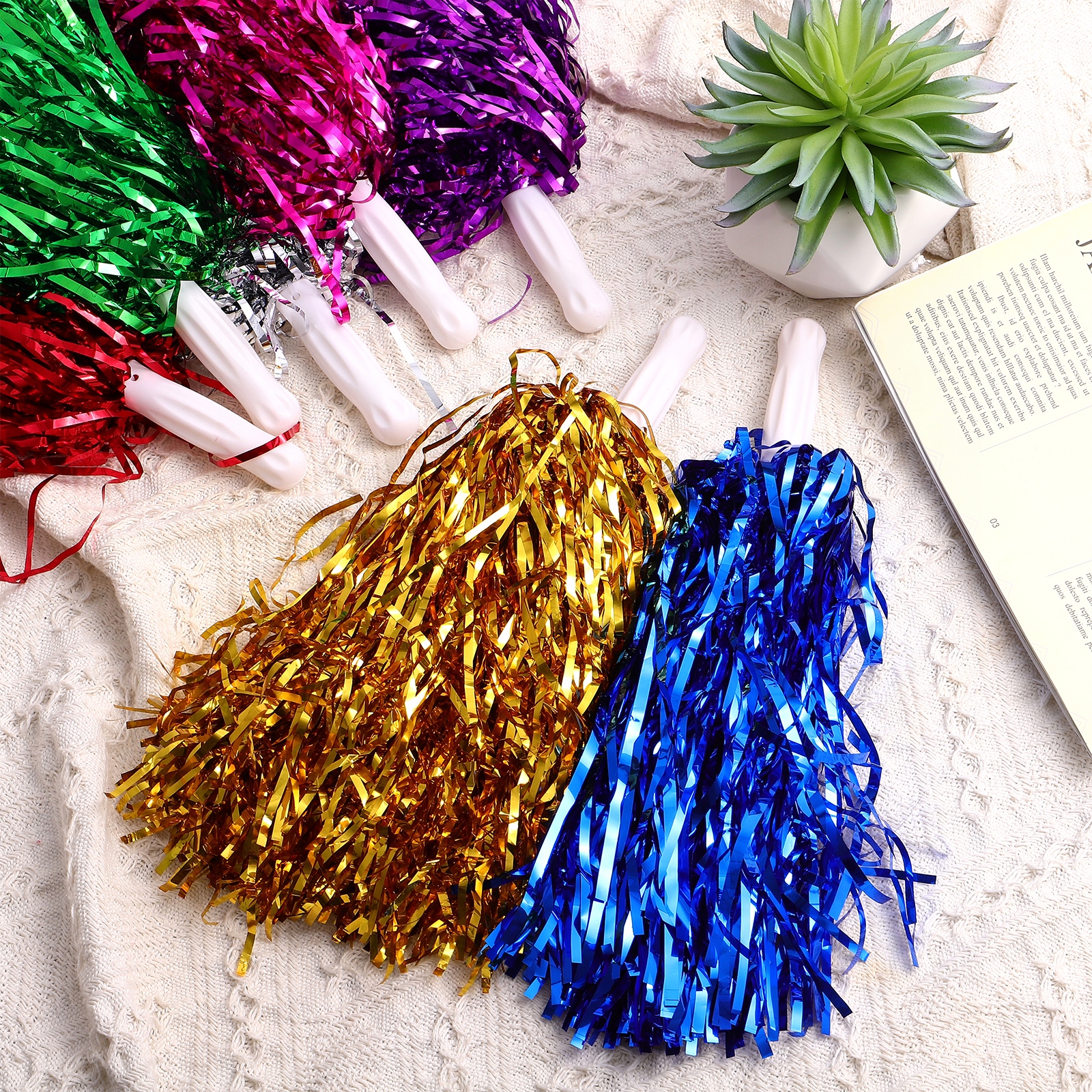 POMPONY TANECZNE CHEERLEADERKI METALICZNE FOLIE NA WYDARZENIA (14 SZTUK) Marka bez marki