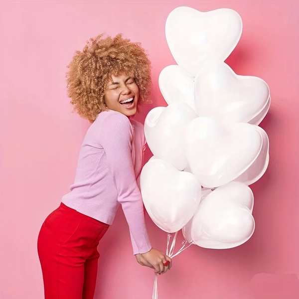 BALONY BIAŁE SERCA ŚLUB WESELE WALENTYNKI LOVE BIODEGRADOWALNE 6 SZT 25 CM Kolor dominujący biały