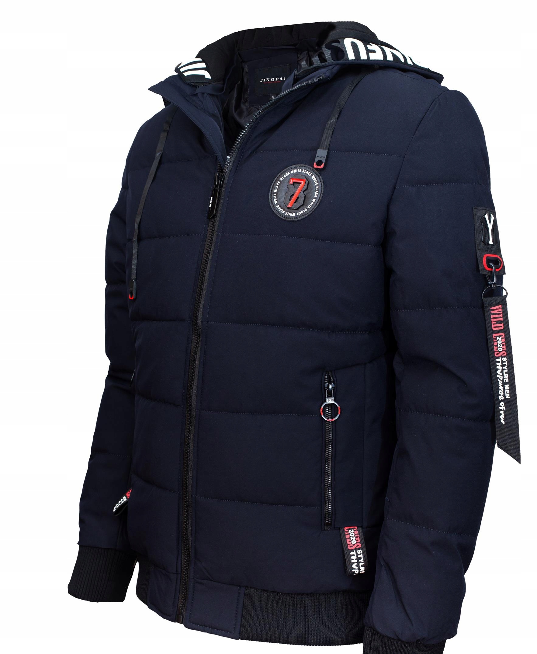 Pánská teplá prošívaná zimní bunda S Kapucí bomber Námořnická Modrá 7' 3XL XXXL