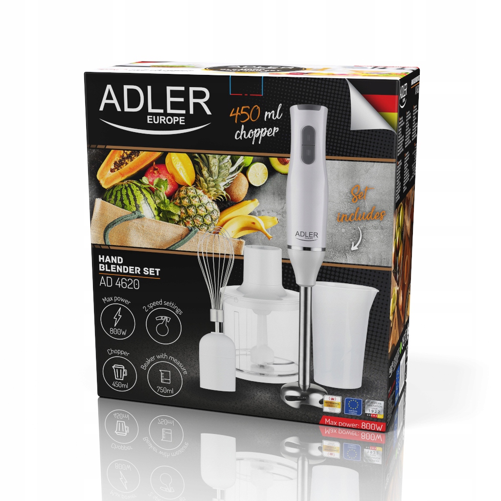 Blender ręczny AD 4620 - 2 prędkości, 800W, zestaw z pojemnikami