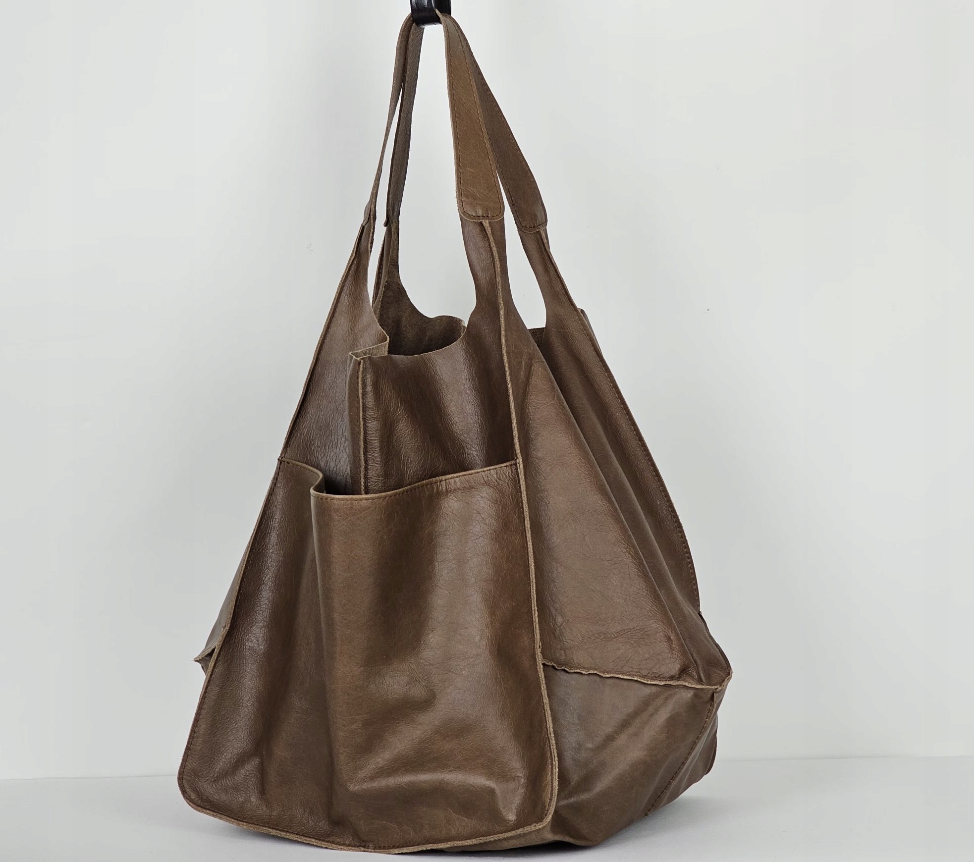 TOREBKA DAMSKA ZE SKÓRY NATURALNEJ - WOREK NA RAMIĘ XXL - SKÓRZANA TOREBKA Marka bez marki