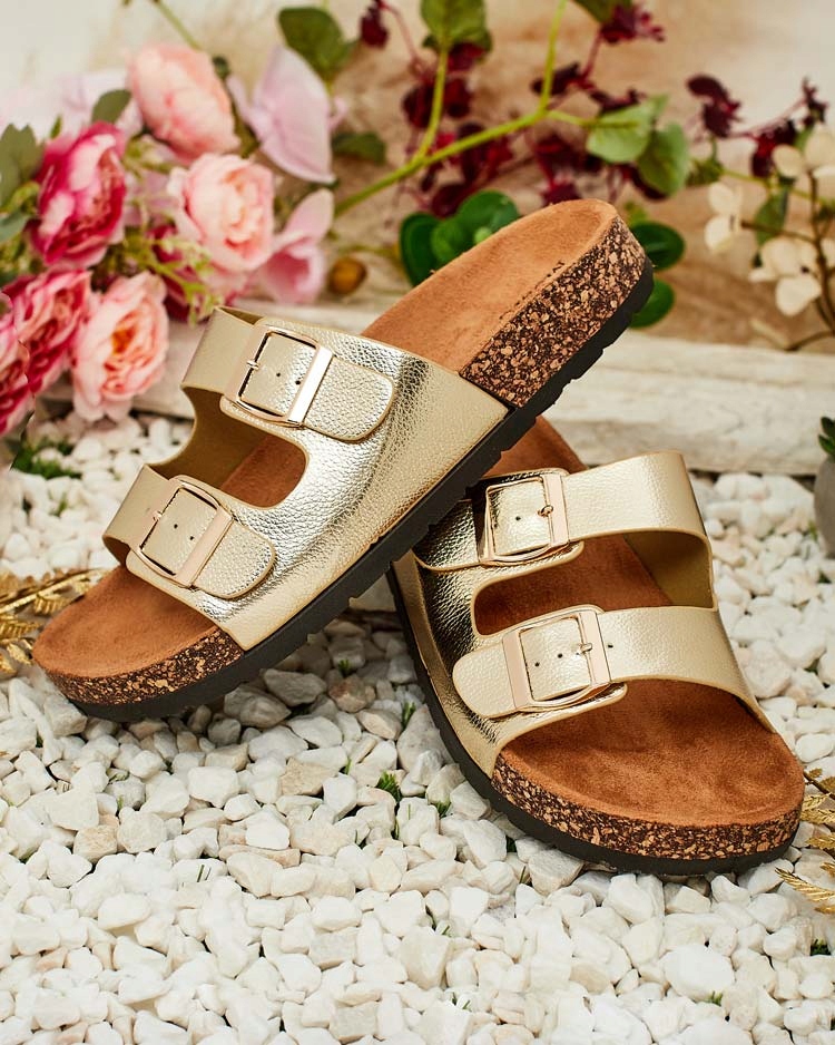 ZŁOTE KLAPKI NA PŁASKIEJ PODESZWIE DAMSKIE RILL 37 Rozmiar 37