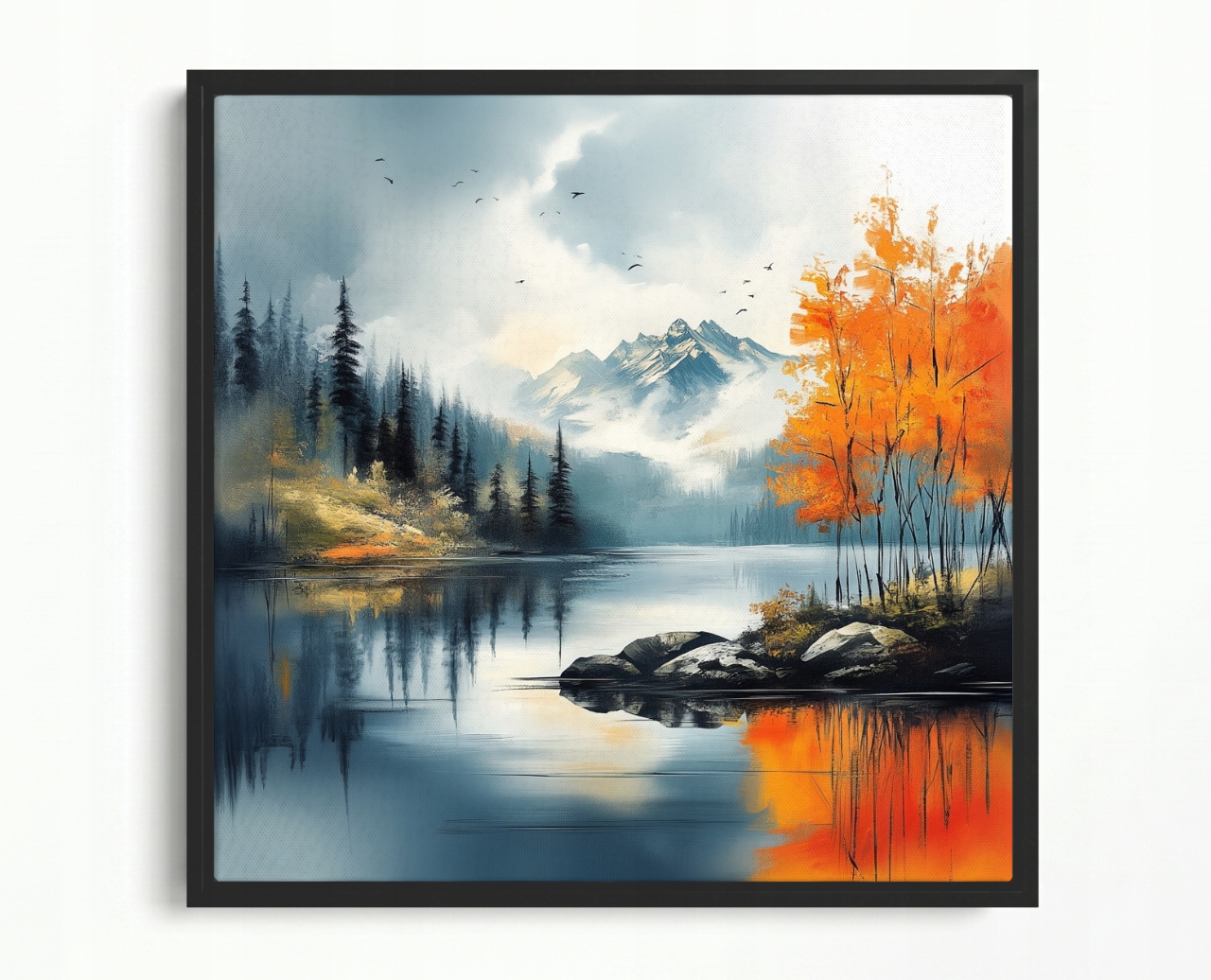 Obraz Rám Americký Box Krajina Kanada Hory Les Jezero Fiord Podzim 80x80