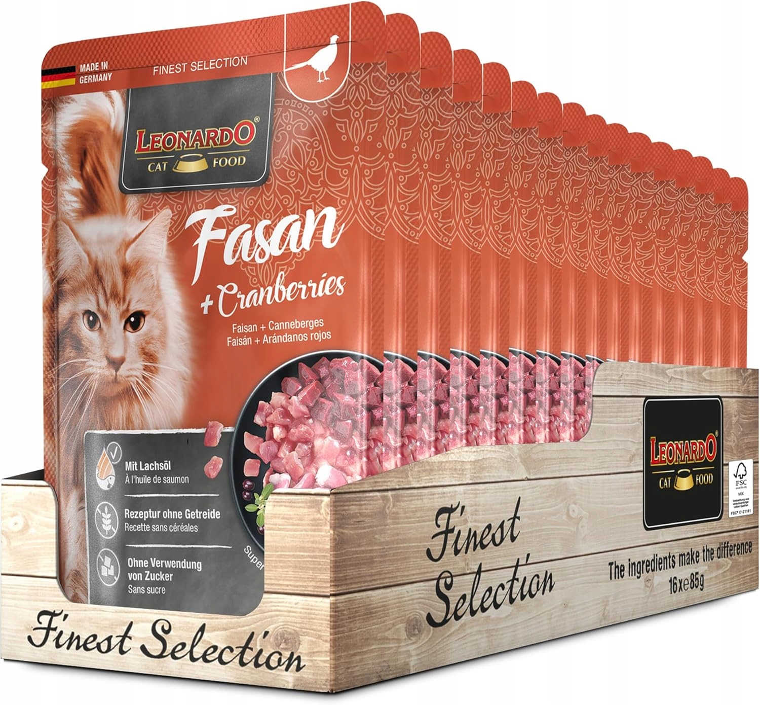 Leonardo Finest Selection Bażant z żurawiną 16x 85g karma mokra dla kota