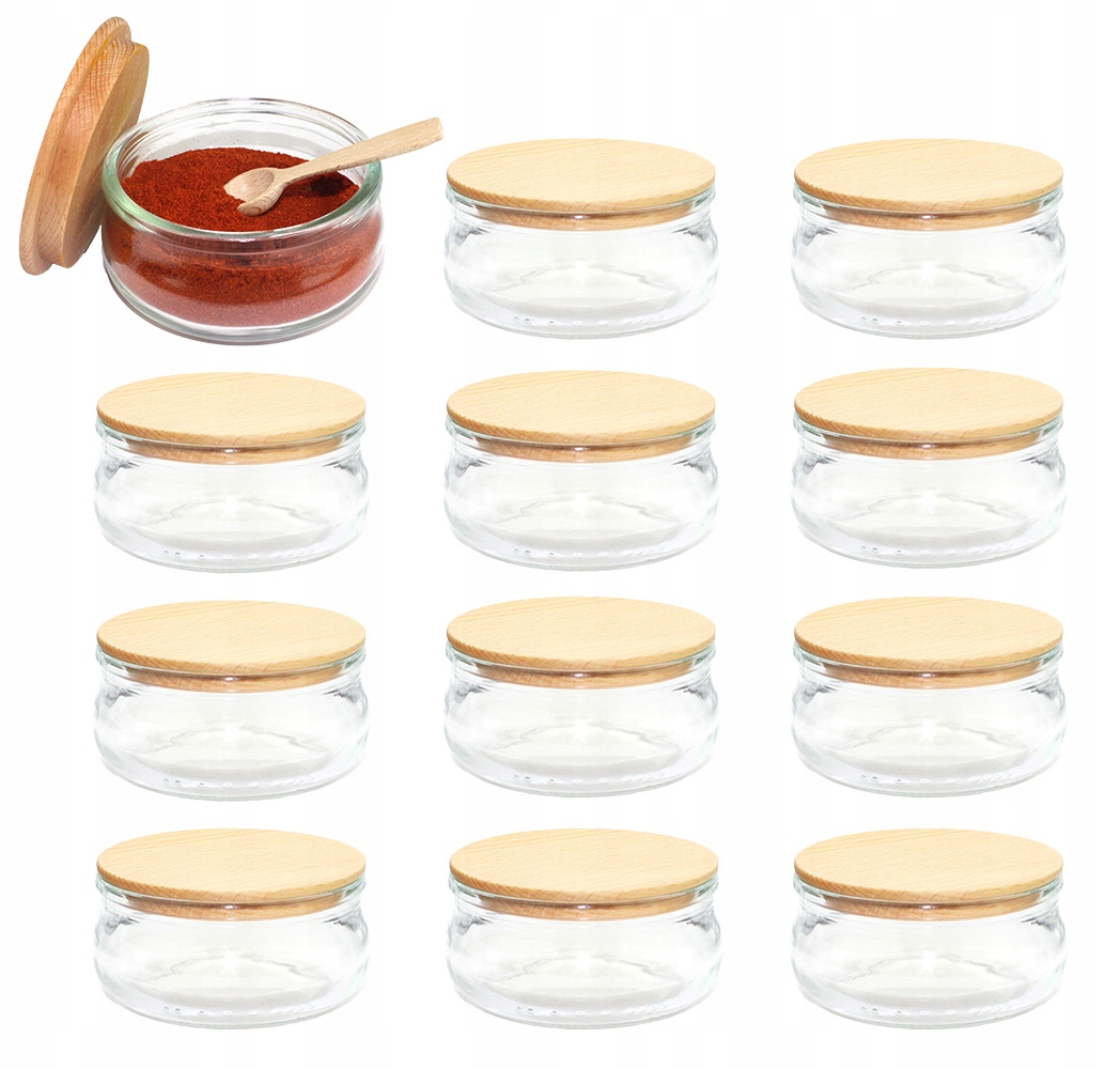 12 x Nádoby na koření, sklenice na koření 210 ml s víčkem, lžička