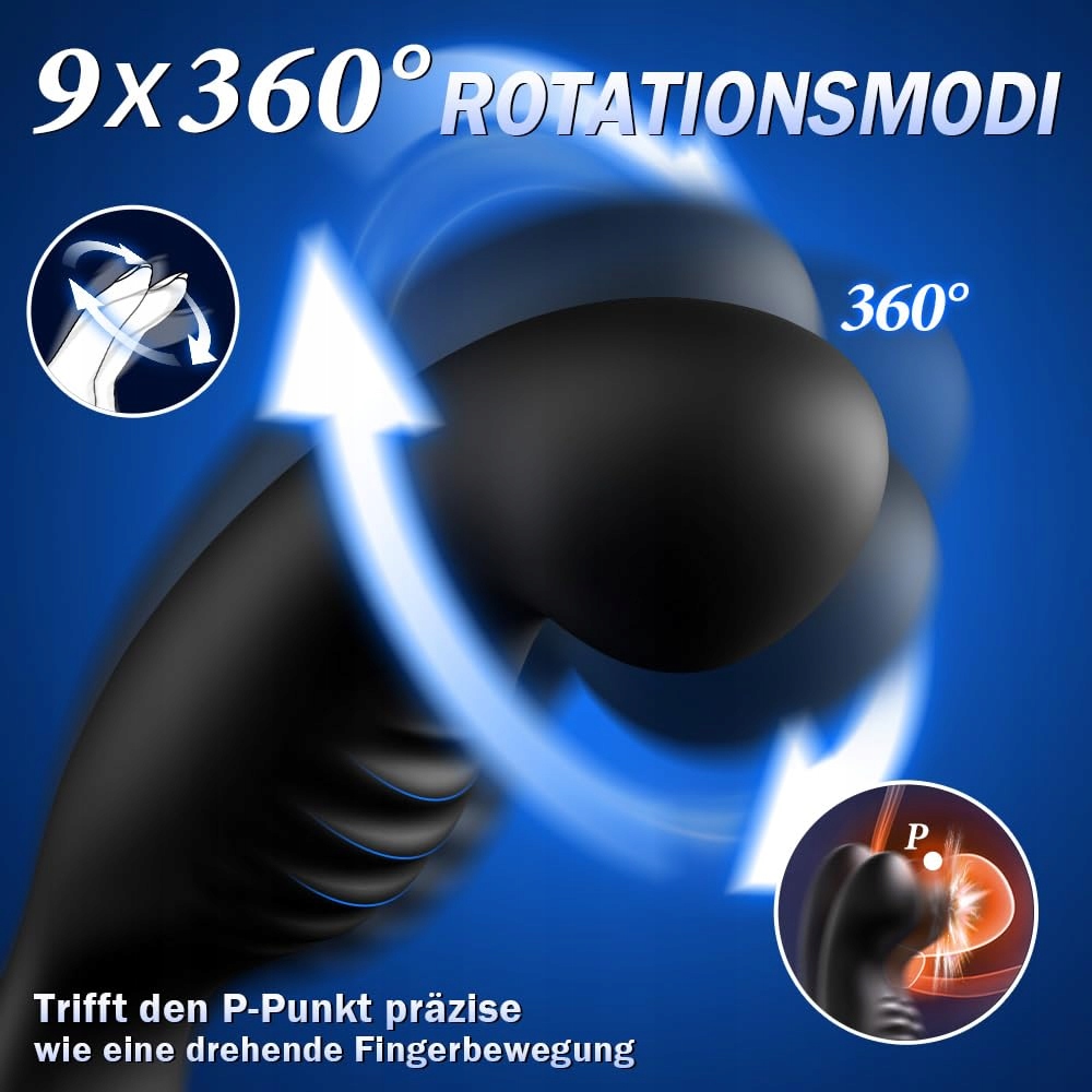 PROSTATA Stymulator 9 Trybów Rotacji i Wibracji Analplug Z Pierścieniem — miniatura 3