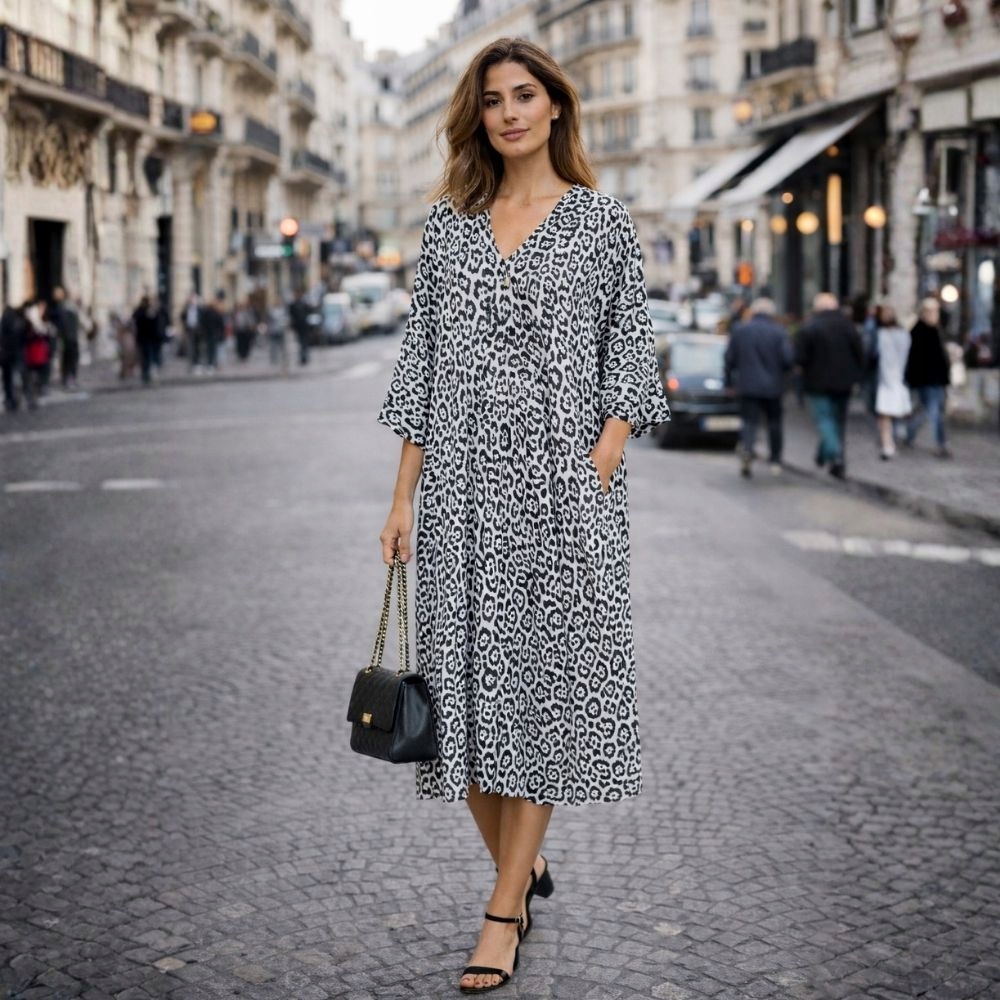 Šaty dámská panterka krémová 100% viskóza oversize Italská One Size