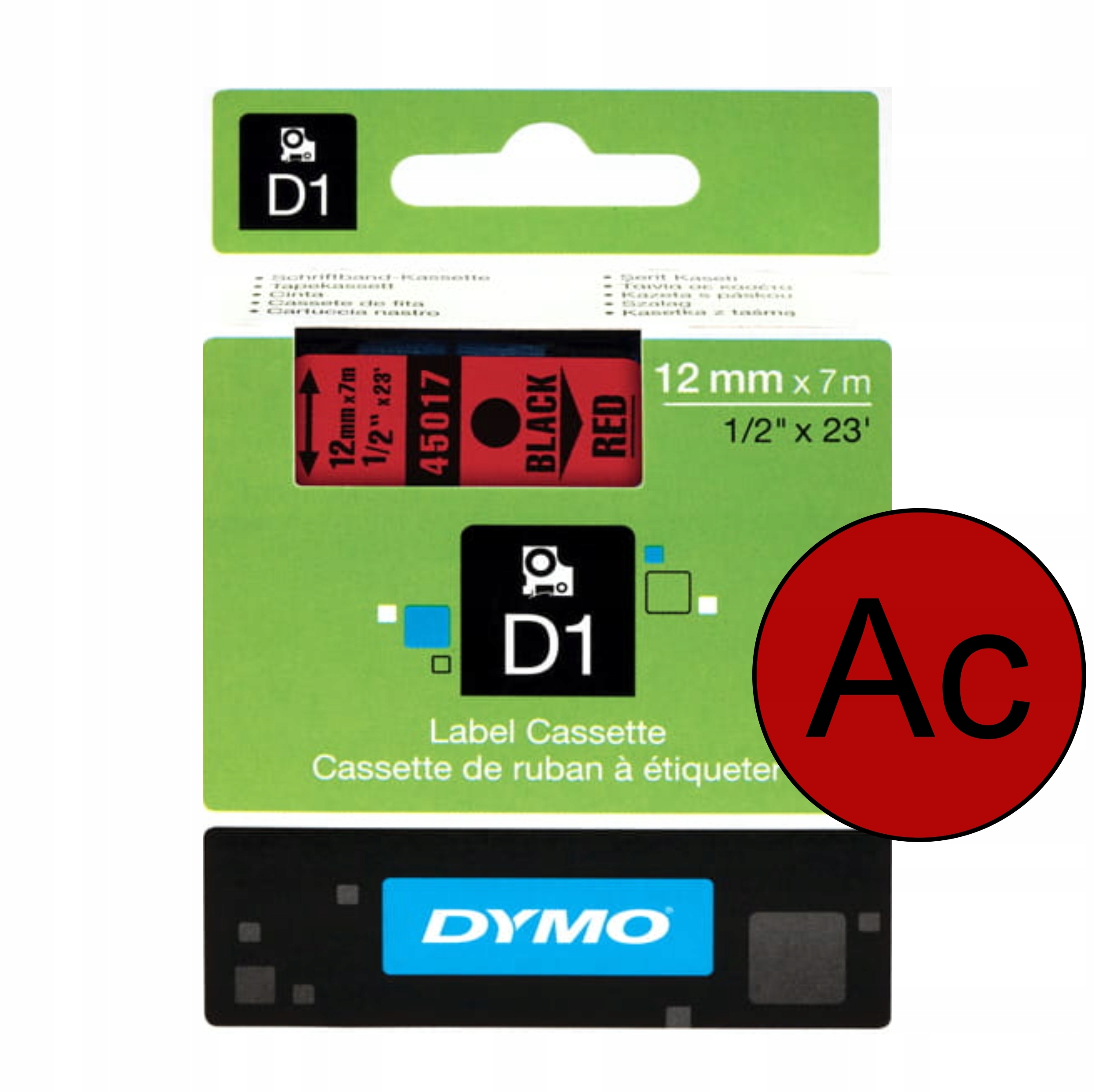 Taśma 12MM 7M Czerwona Czarny Druk S0720570 Dymo